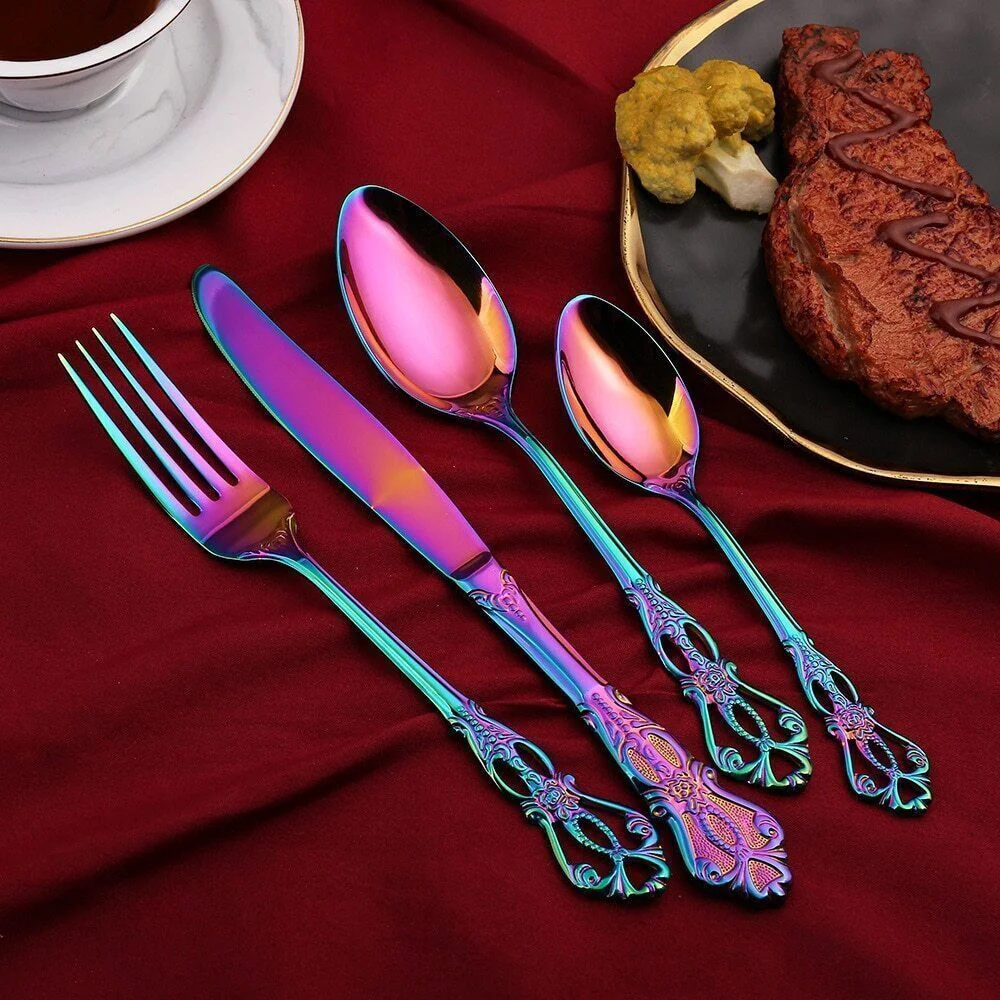 24pcs Cutlery Set Gold Dinnerware Spoon Dinner Silverware Tableware Gifts