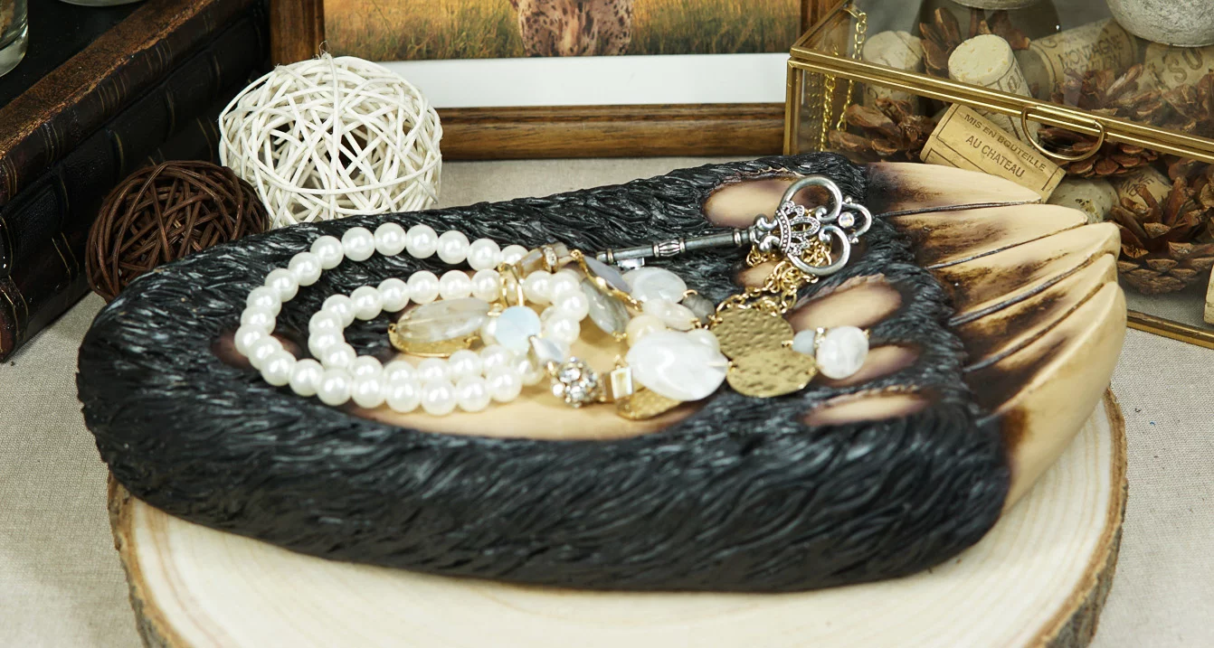 Rustic Large Black Bear Paw With Claws Fruit Platter Candy Treat Bowl Plate 12