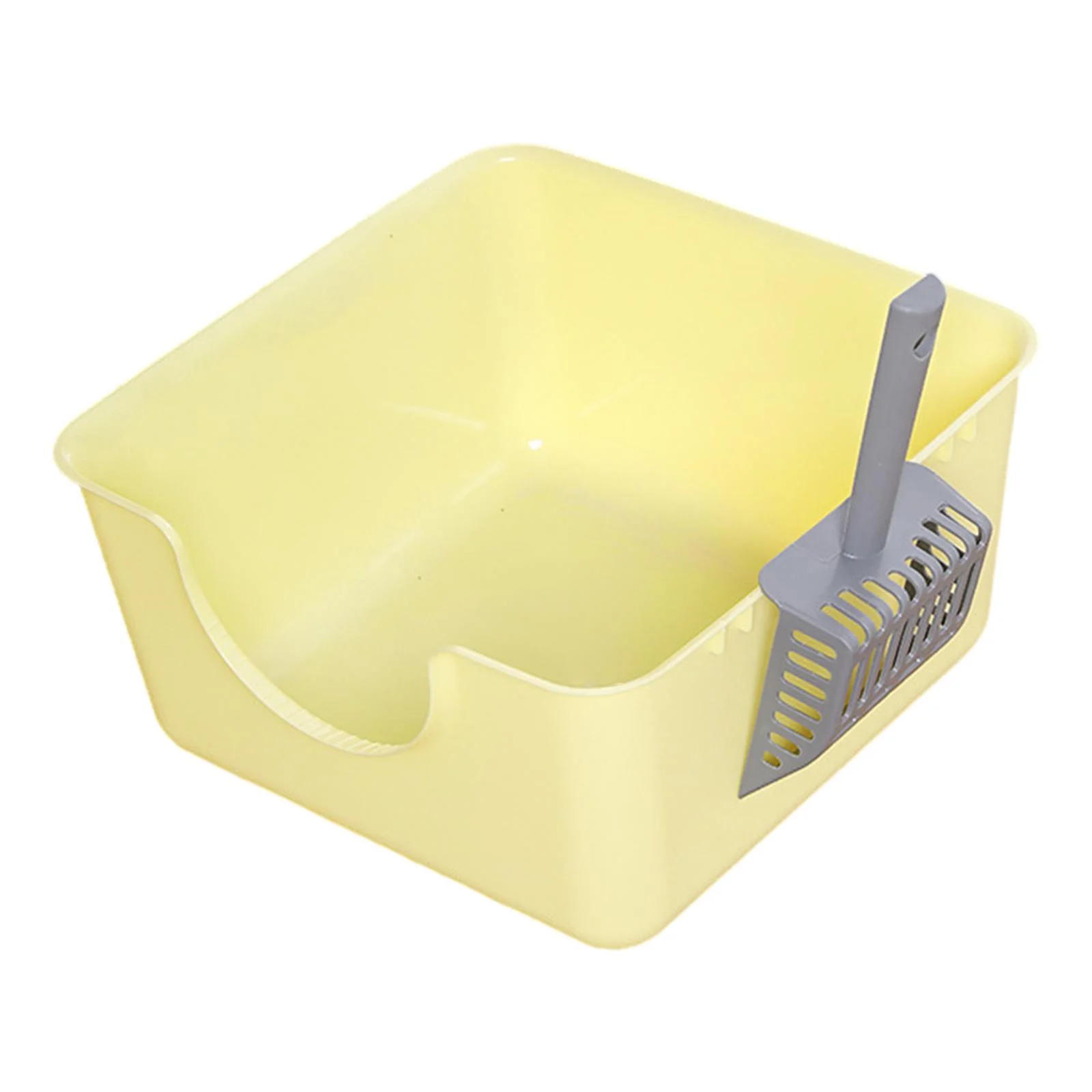 DOLITY Open Litter Box Kitty Litter Pan Durable Easy to Cleaning U Shape Lowered Front yellow