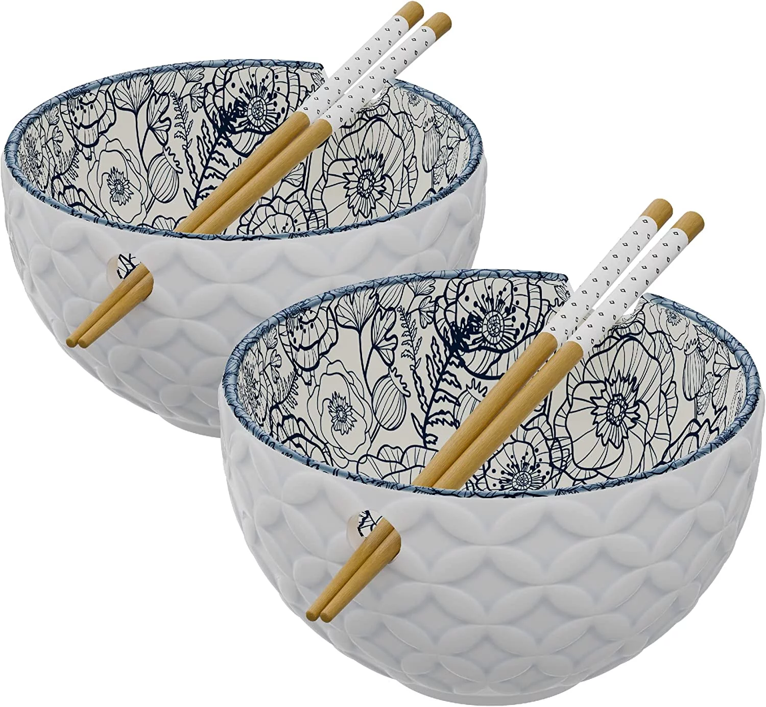 American Atelier Ramen Bowl with Chopsticks Set of 2 Soup Bowls, for Kitchen Udon Noodle Bowls with Chopsticks, Stoneware Soup Bowl 6