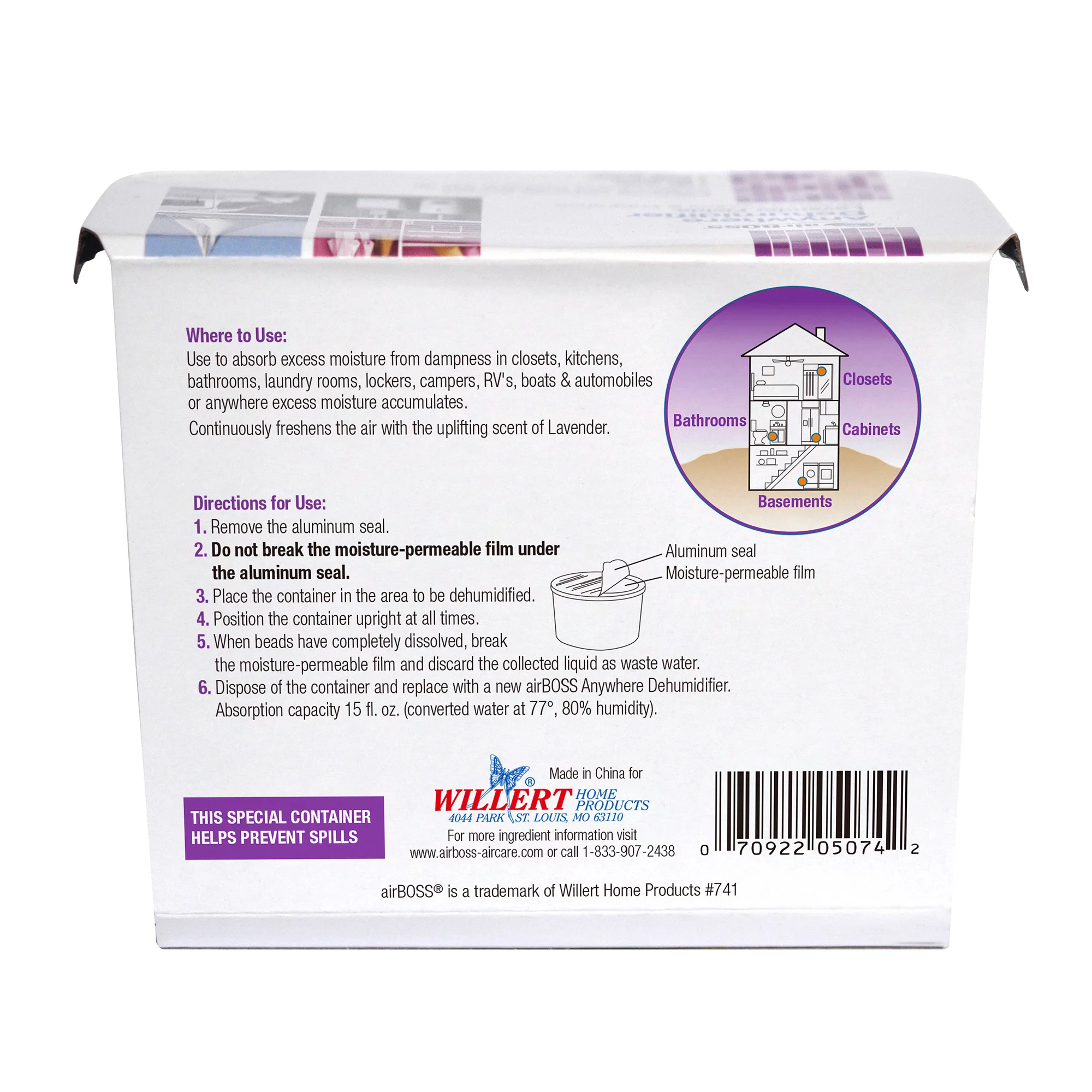 airBOSS Anywhere Dehumidifier, Removes Excess Moisture (11.8 fl oz Daily Capacity), Lavender Fields, 10.6 oz