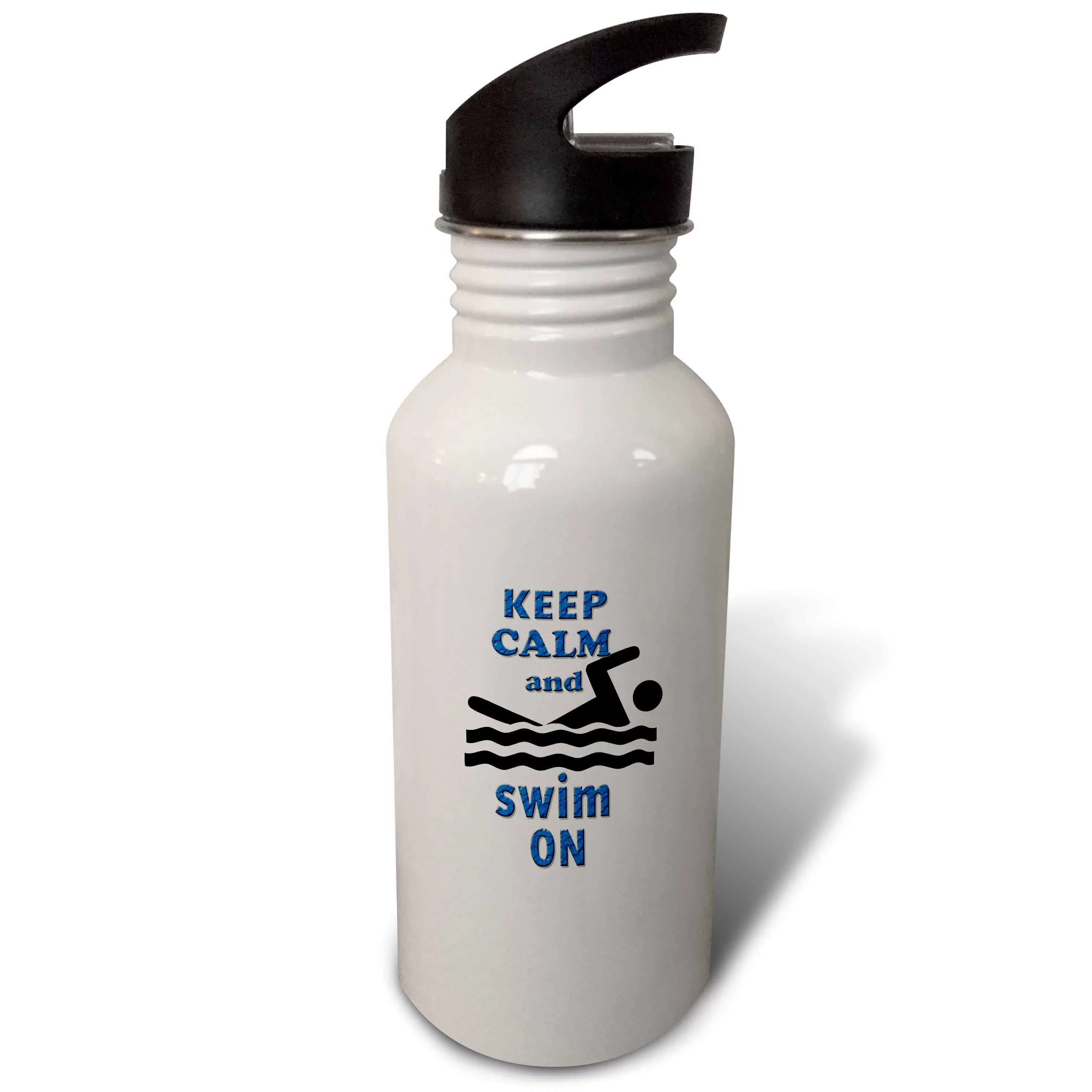3dRose Keep calm and swim on. Popular saying, Sports Water Bottle, 21oz