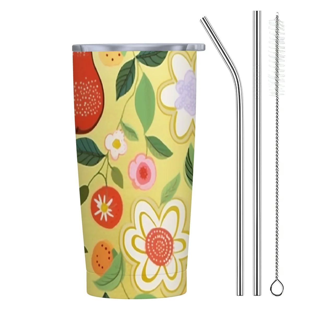 GOSMITH  Colourful Pear Apple Patchwork Fruit Kids Water Bottles with Lids Straw Insulated Stainless Steel Water Bottles Double Walled Leakproof Tumbler Travel Cup for Girls Boys Toddlers Green