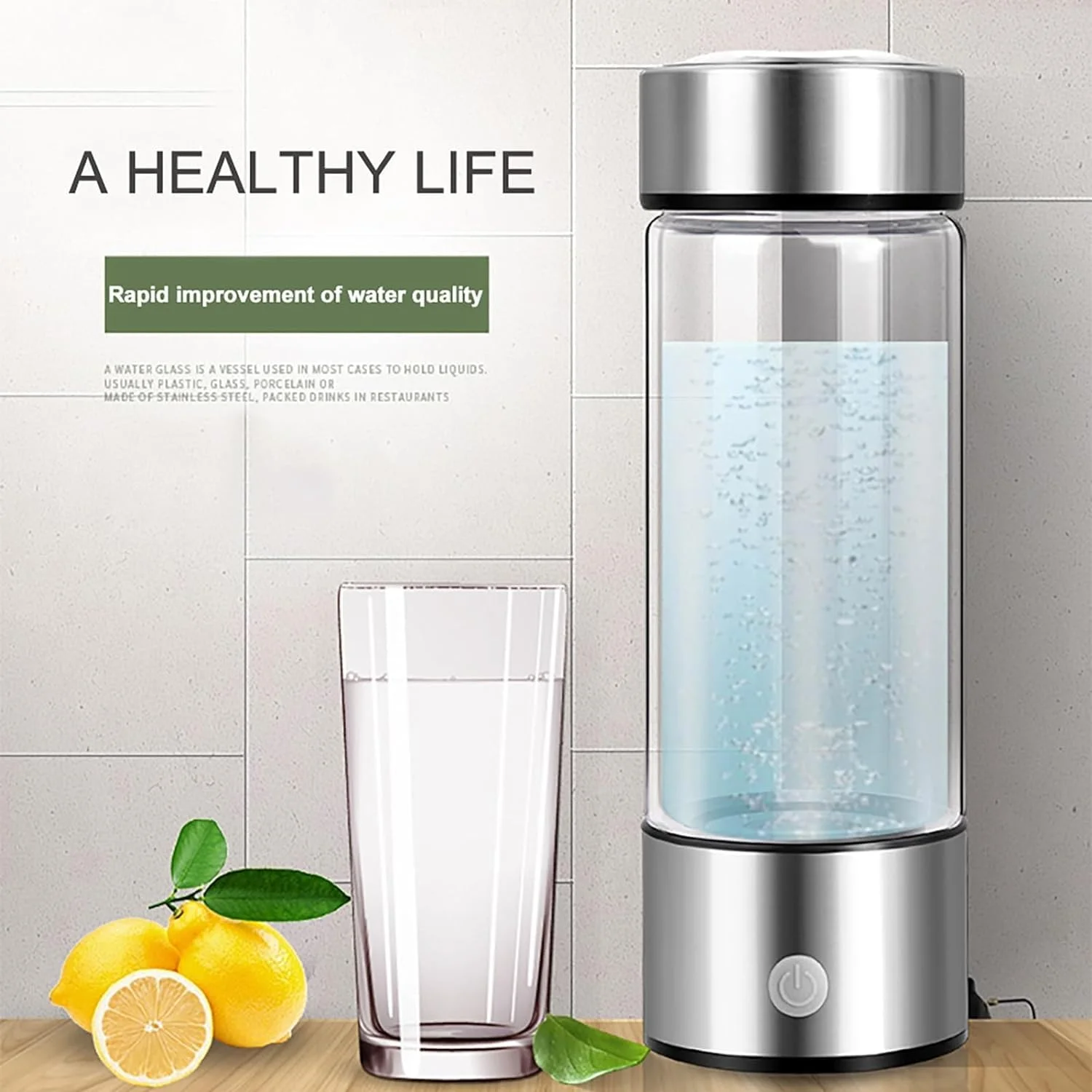 Hydrogen Water Bottle, 2024 420ml Portable Hydrogen Water Ionizer Machine, Hydrogen Water Generator with PEM SPE Technology, Rechargeable Hydrogen Rich Water Glass Cup for Home Office Travel