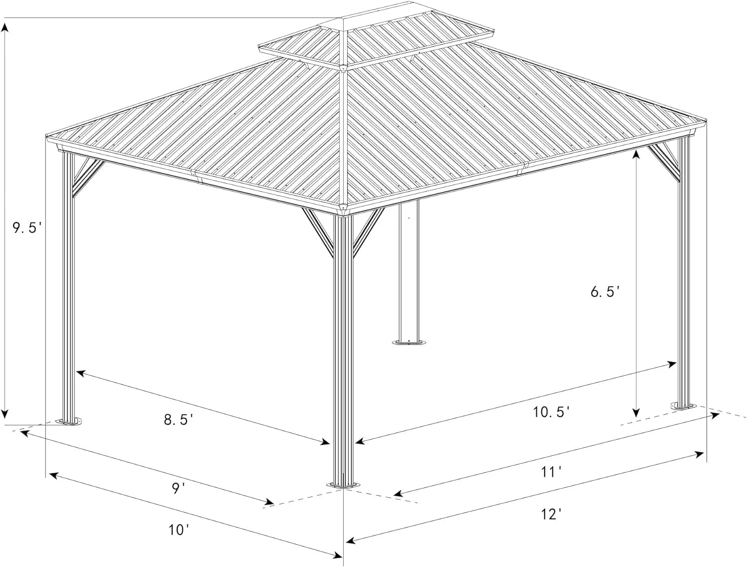 Kozyard Caesar Hardtop Aluminum Gazebo with Galvanized Steel Roof, Mosquito Netting and Privacy Sidewalls (10ft x 12ft, Dark Brown)