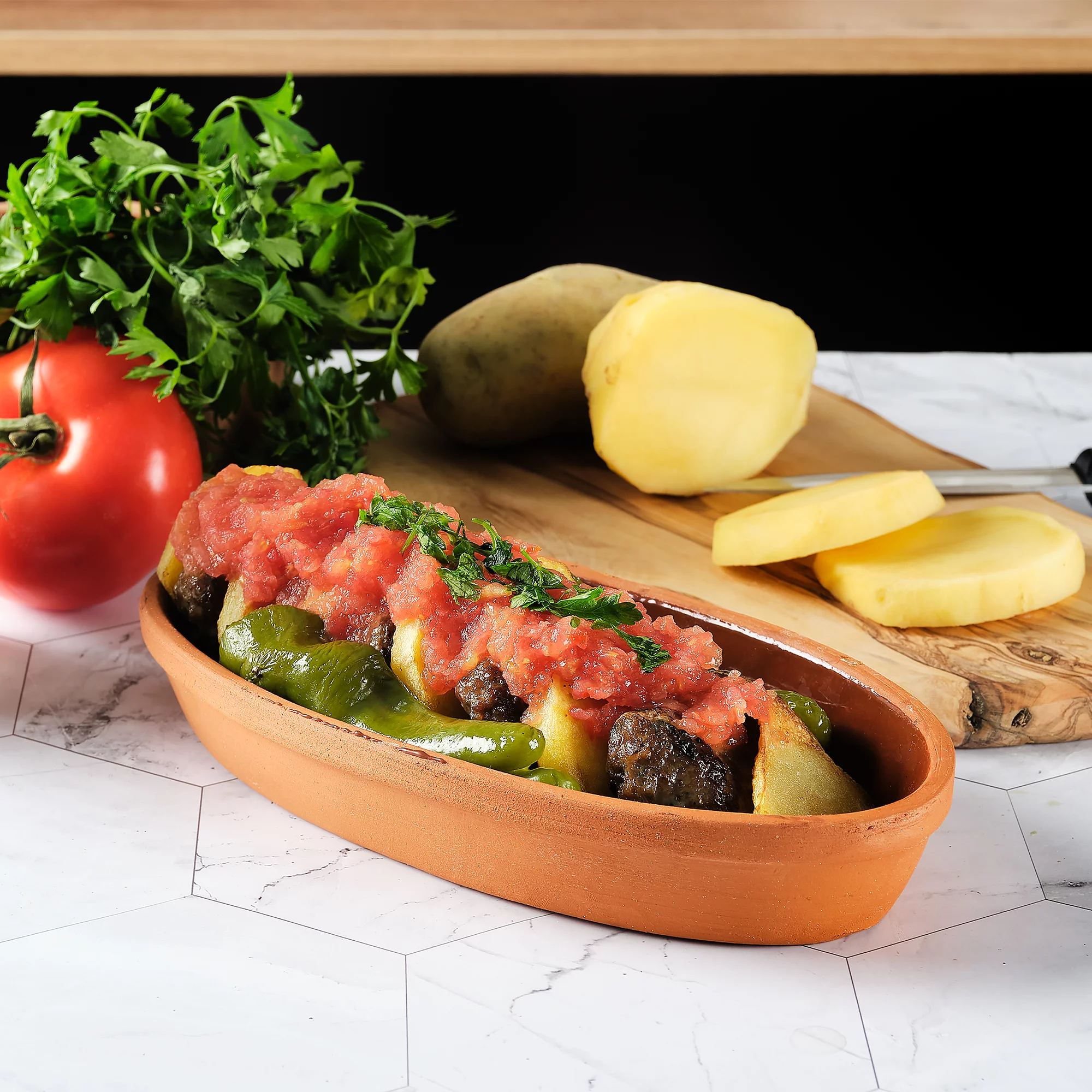 CRYSTALIA Handmade Clay Cooking Pan, Roaster Natural Ceramic Pan for Sausage Fish, Turkish Terracotta Bowl, Glazed Interior Clay Food Serving Dish