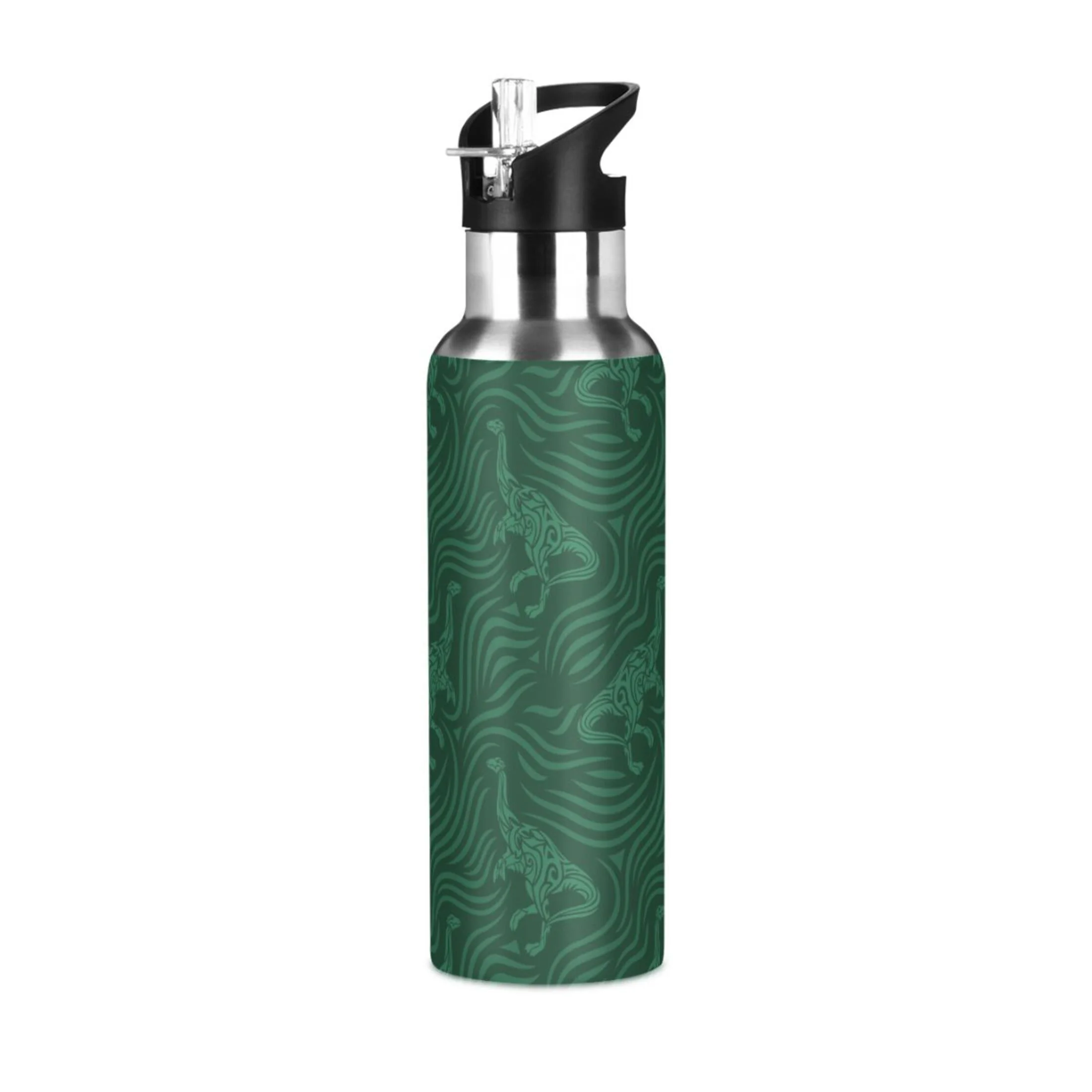 Stainless Steel Water Bottle Tribal Dinosaur with Straw Lid Vacuum Insulated Keeps Hot and Cold Leak Proof Flask Jug for Gym Travel Sports Cycling Outdoor 20 OZ