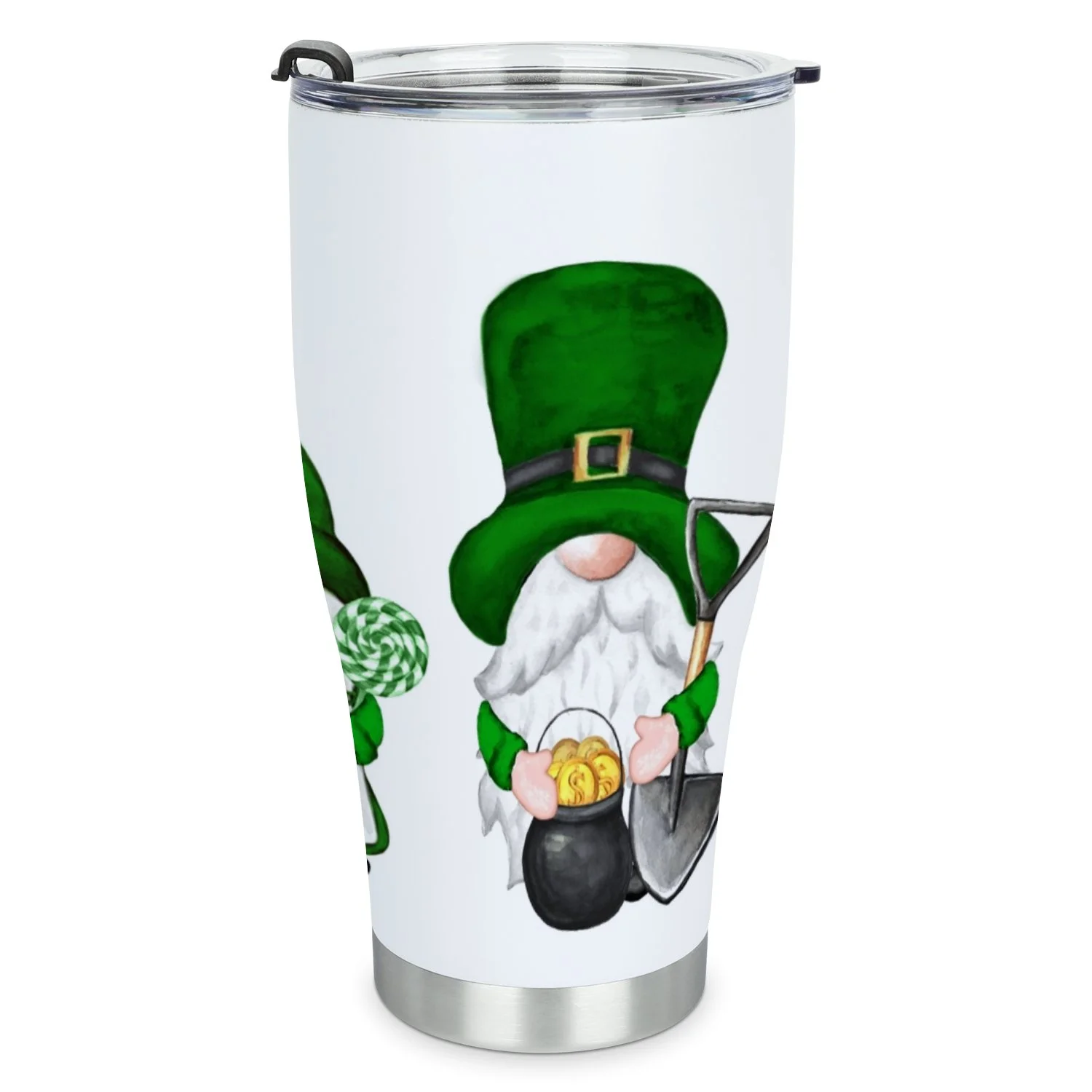 Hidove Stainless Steel Tumbler, St. Patrick's Day Watercolor Set of Gnomes 30oz Leak Proof & Stainless Steel Bottle for Hot & Cold Drinks - Coffee Travel Mug, Water Metal Canteen, Thermal Cup