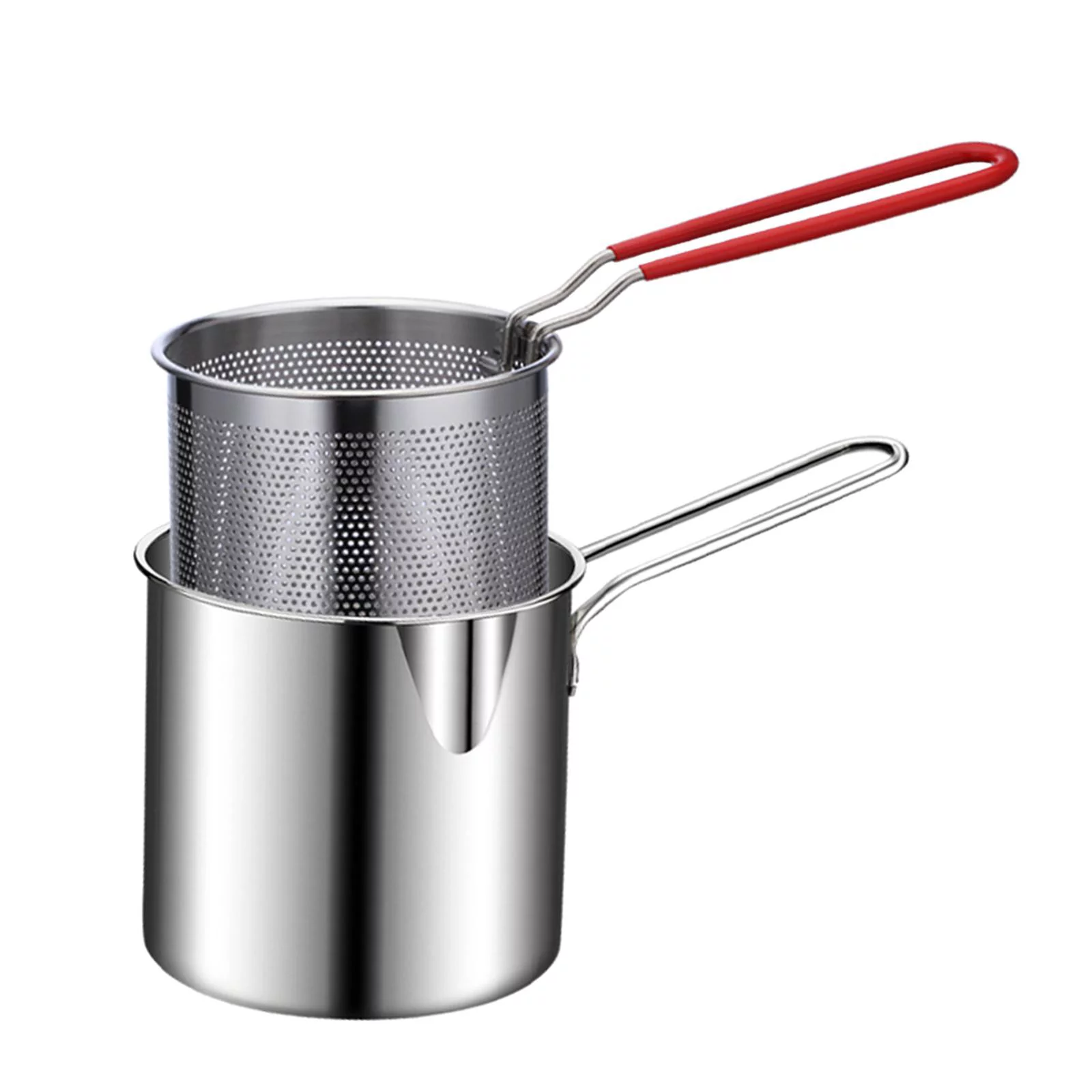 LOVIVER Stainless Steel Deep Fryer Pot Solid Handle High Universal with Mesh Basket Detachable Frying Pan Food Cooking Pot for Chip Fried Chicken Party Kitchen Home