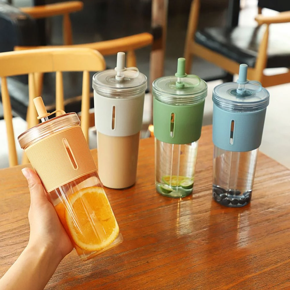 700ml Kettle Transparent Large Capacity Drink Bottle Plastic Cup Water Bottle Straw Cup RED
