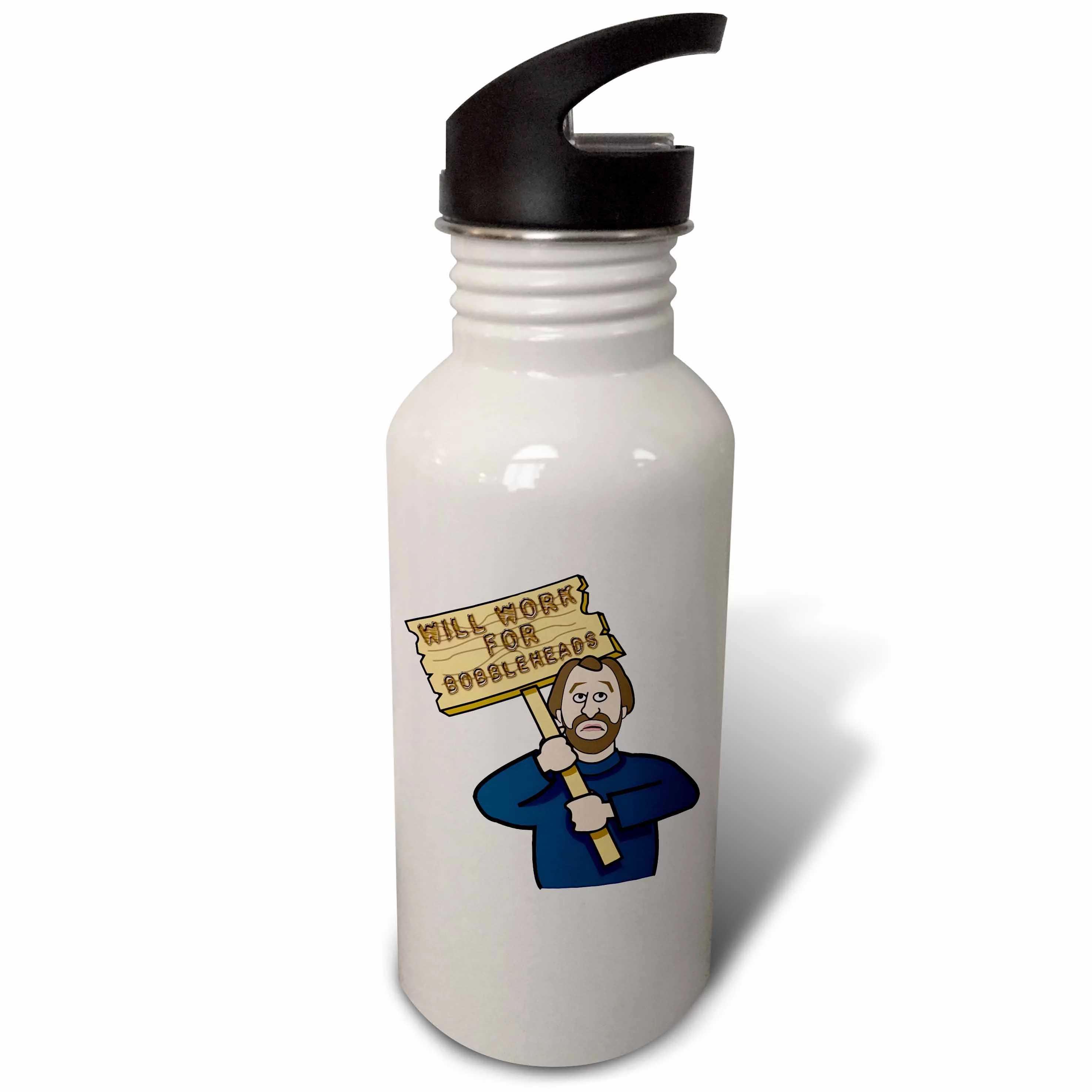 Funny Humorous Man Guy With A Sign Will Work For Bobbleheads 21 oz Sports Water Bottle wb-117025-1