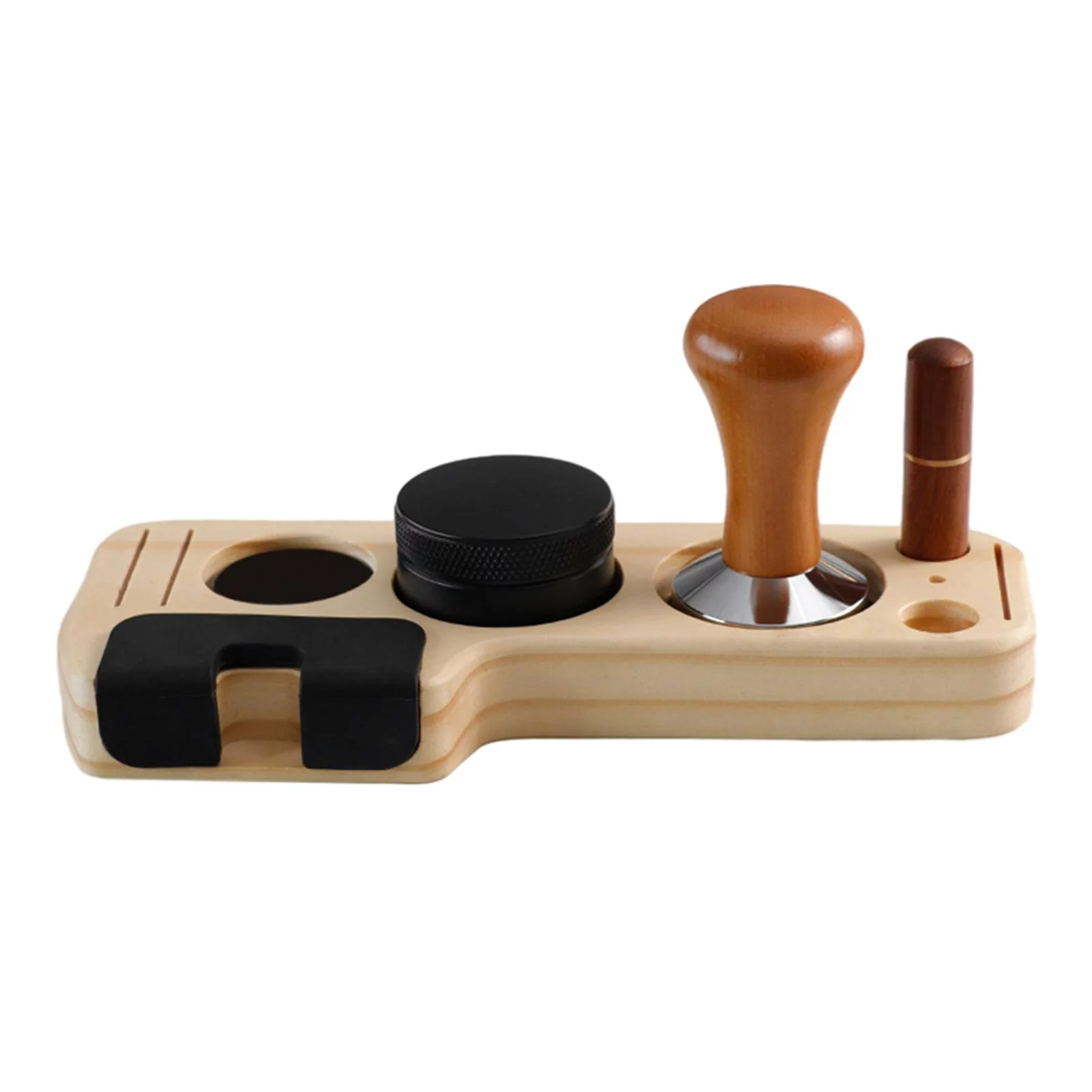 Wood Coffee Filter Tamper Holder Kits Espresso Accessories Kits Universal Anti Slip Espresso Tamper Station for Shop Commercial Cafe Tearoom wood 58mm