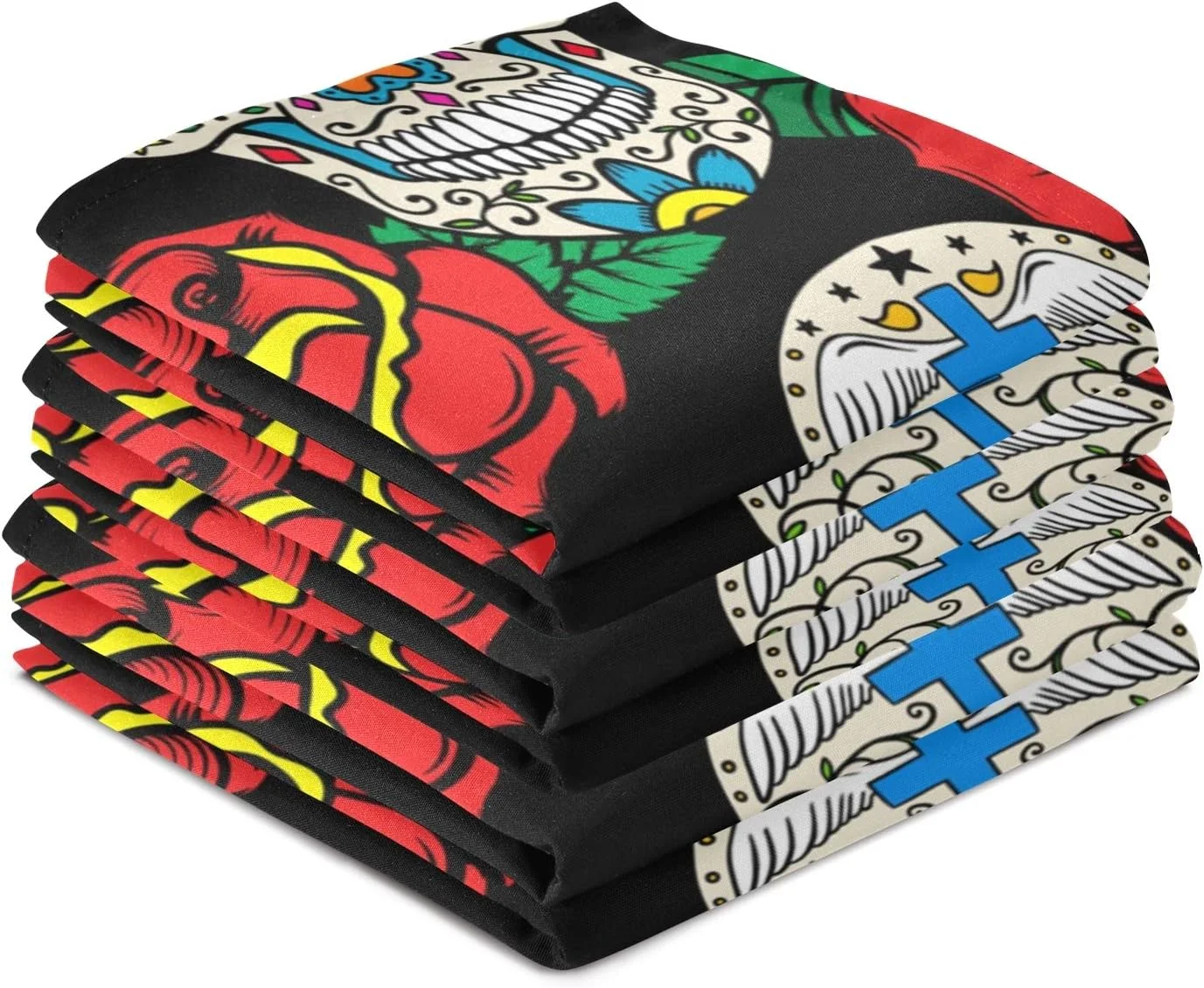 Coolnut Skull Kitchen Dish Towel Set of 6, Super Absorbent Soft Drying Cloth Tea Bar Towels, 28 x 18 Inch