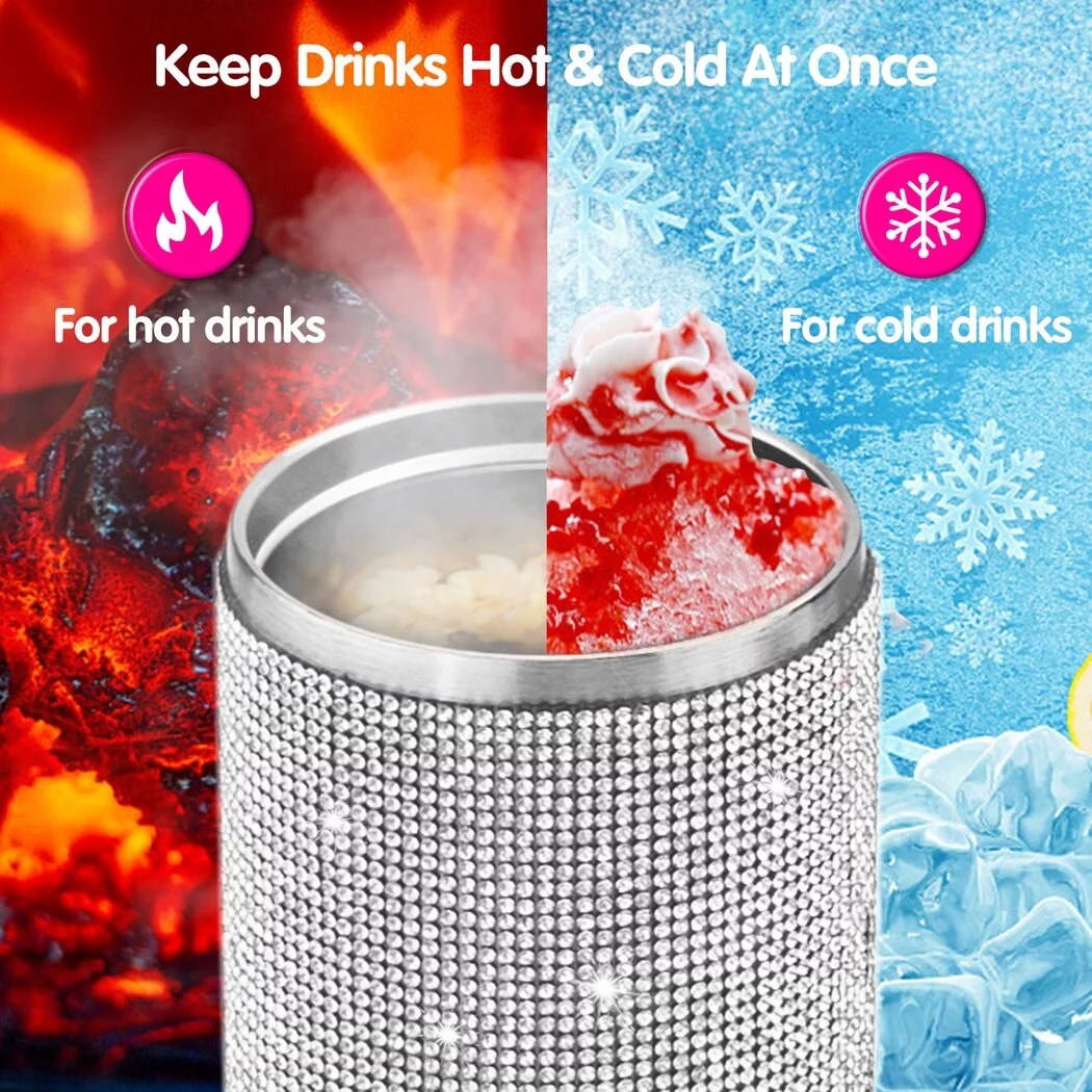 2 PCS Rhinestone Insulated Bottles, 600 ML Glitter Diamond Bottles with Lids And Straws, Rhinestone Tumblers, Stainless Steel Glitter Thermal Water Bottles