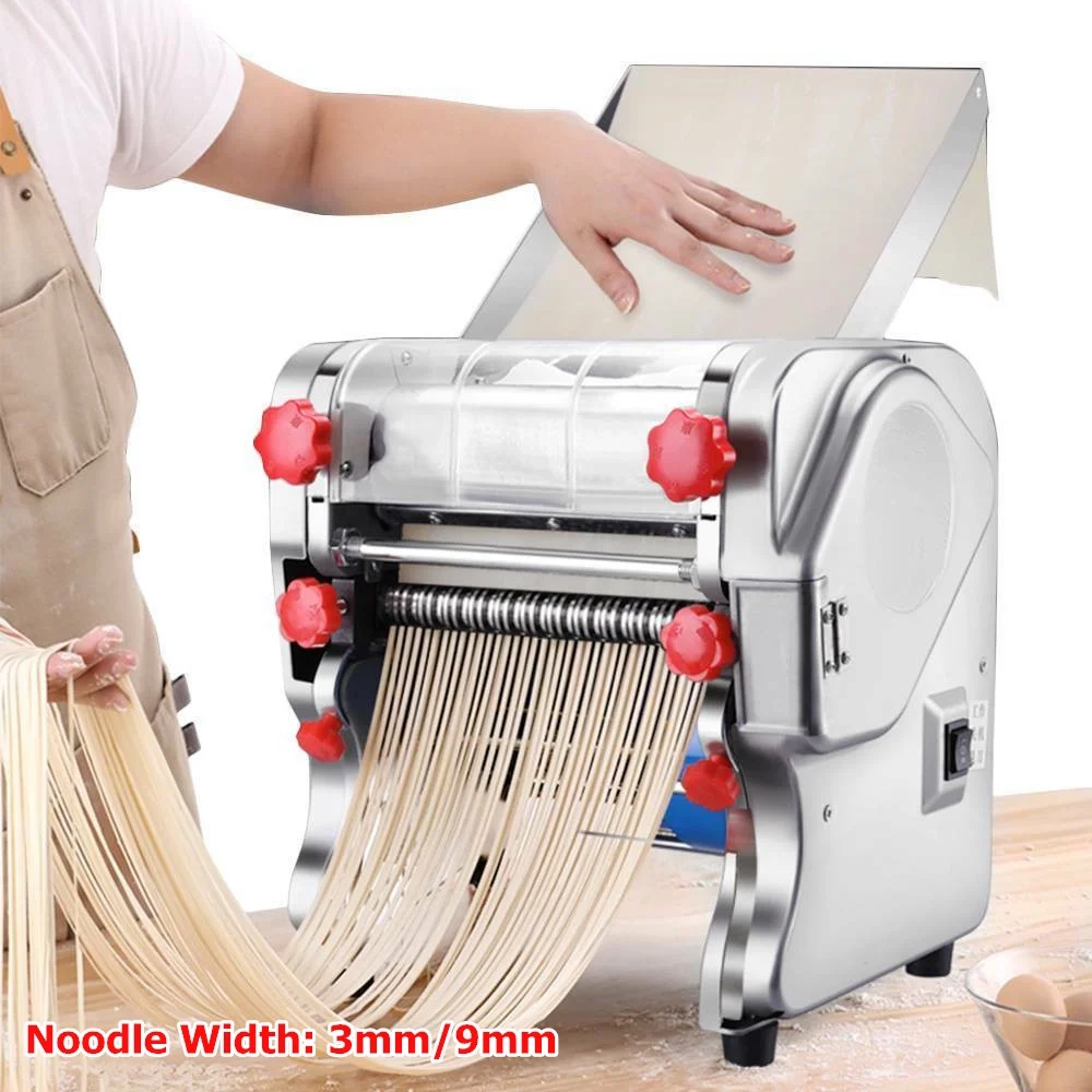 TOPCHANCES 550W Electric Pasta Maker, Automatic Noodle Machine, 2-in-1 Heavy Duty Stainless Steel Dough Roller Pressing Machine (Noodle Width: 3mm/9mm)