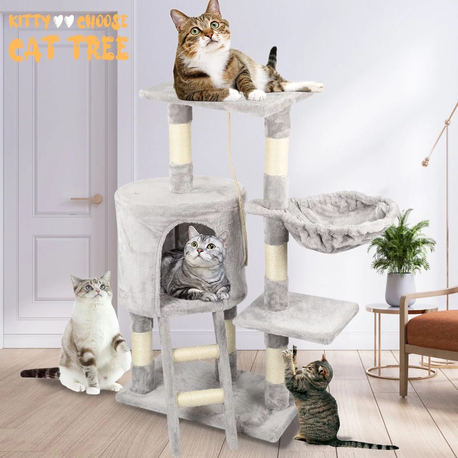 Cat Trees and Towers for Large Cats,Cat Climbing Tower with Condo & Sisal Scratching Posts