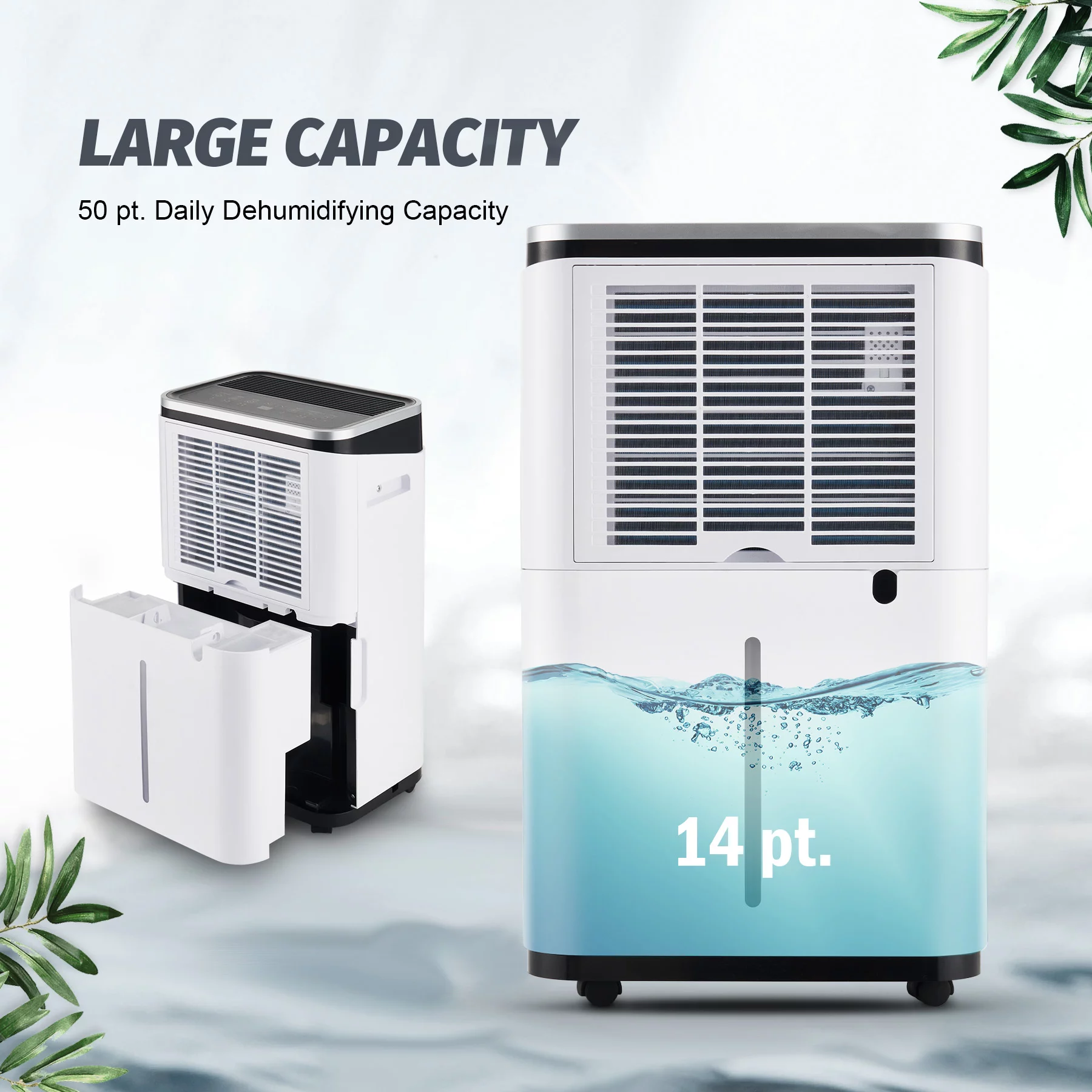 Preenex Dehumidifier with Drain Hose 24 hr Timer Auto Shutoff 50 Pint Capacity 13pt Tank