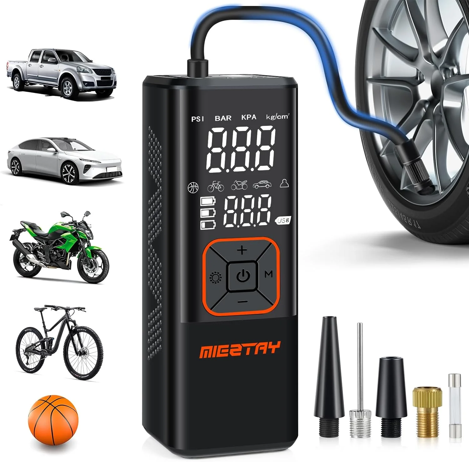 Tire Inflator Portable Air Compressor - 2X Fast Cordless Air Pump for Car Tires, Motorcycle, Bicycle Pump - 150 PSI Auto Tire Inflator with Pressure Gauge