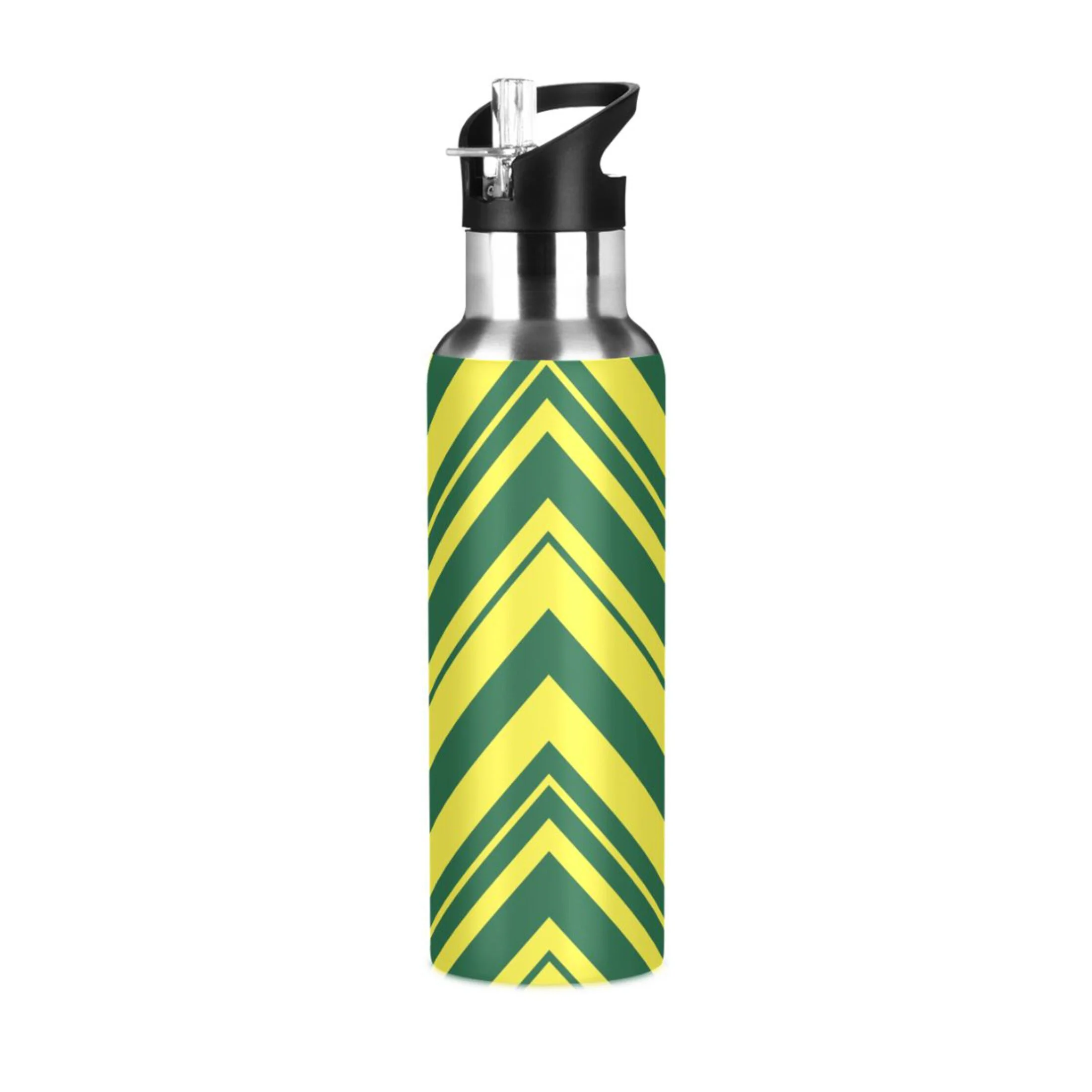 Stainless Steel Water Bottle Geometric Stripes with Straw Lid Vacuum Insulated Leak Proof Flask Jug for Gym Travel Sports Cycling Outdoor 20 OZ
