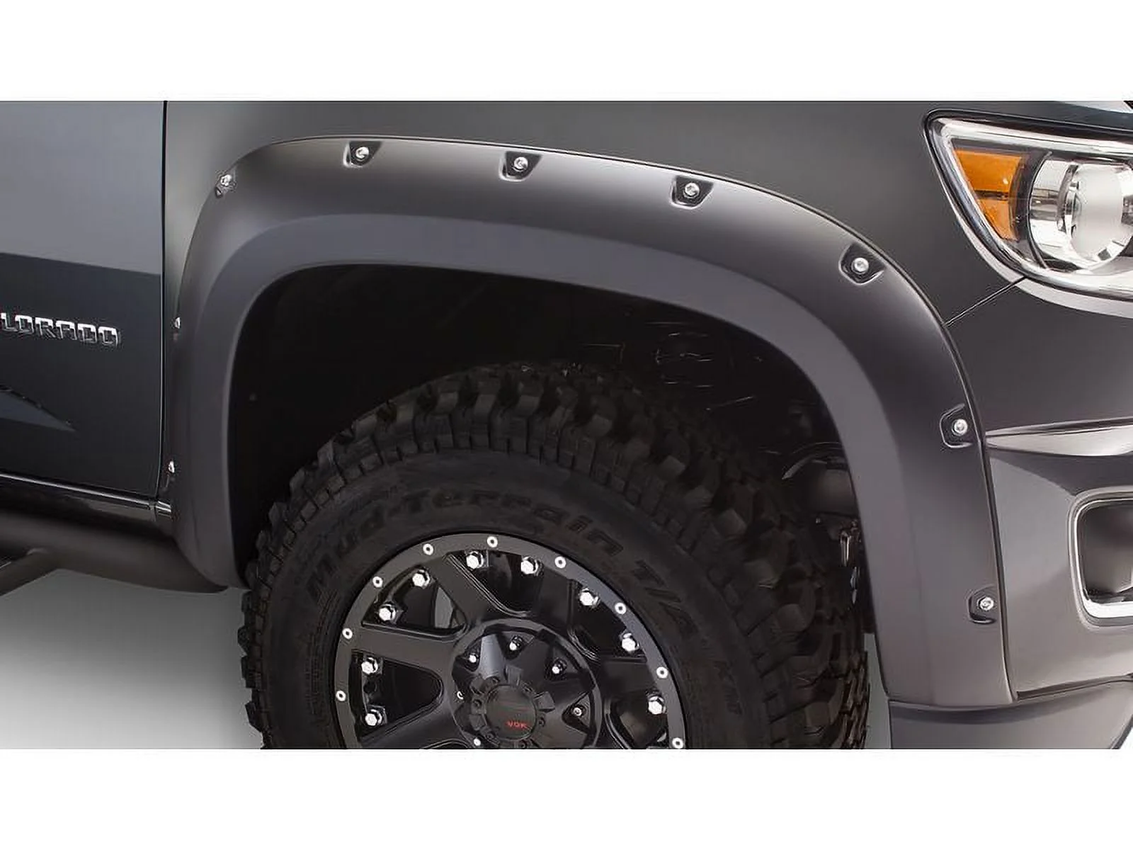 Bushwacker by RealTruck Pocket/Rivet Style Front & Rear Fender Flares | 4-Piece Set, Black, Smooth Finish | 40970-02 | Compatible with 2015-2022 Chevrolet Colorado w/ 6.2' Bed