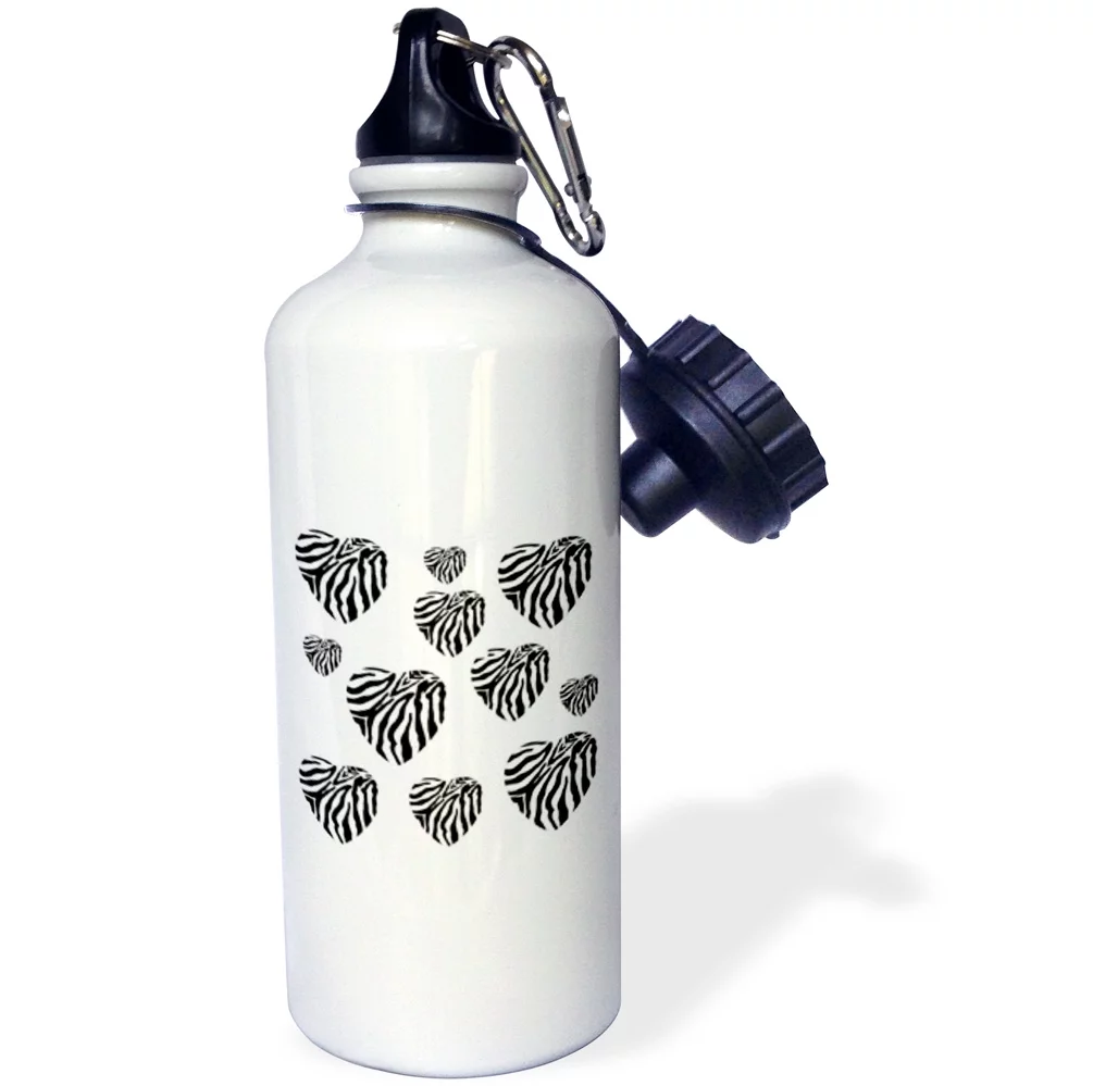 3dRose Multi Zebra Hearts Trendy Fashion Animal Print, Sports Water Bottle, 21oz