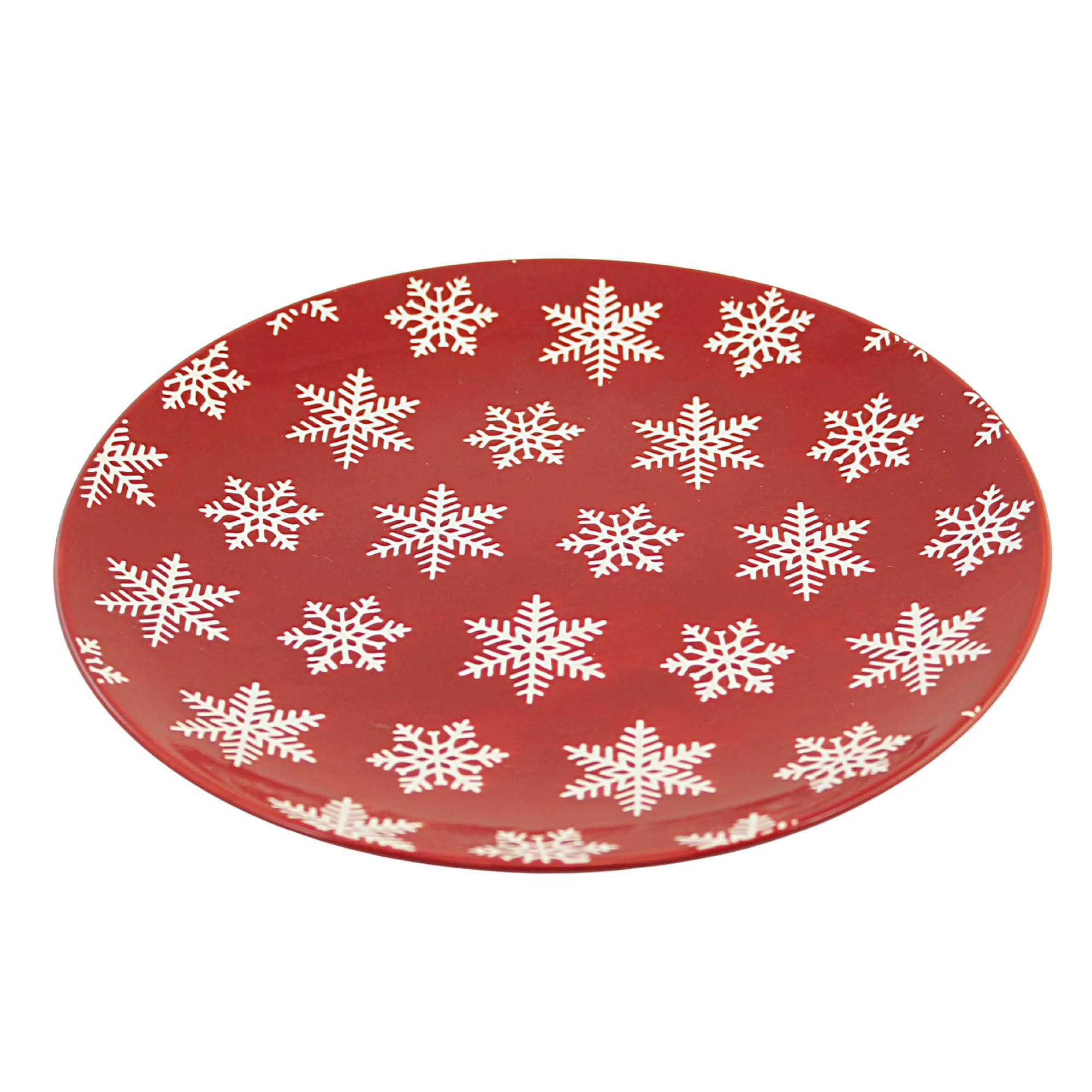Primitives by Kathy Snowflake Stoneware Plate, Large Red & White Winter Serving Party Plate, 10 Inch