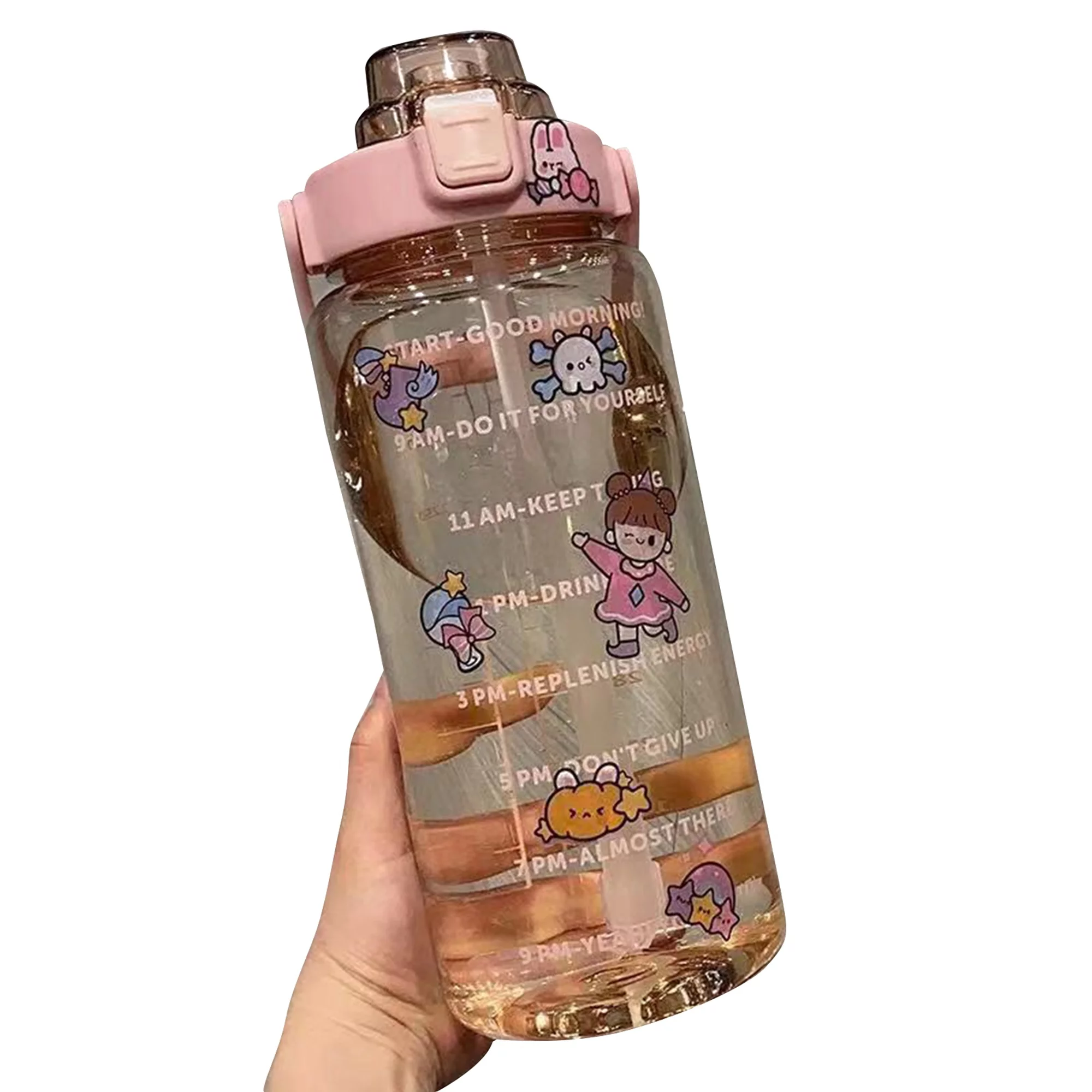 Fanvereka 2L Water Bottle with Time Marker Sports Water Bottle with Straw Large Capacity Leakproof Water Bottle