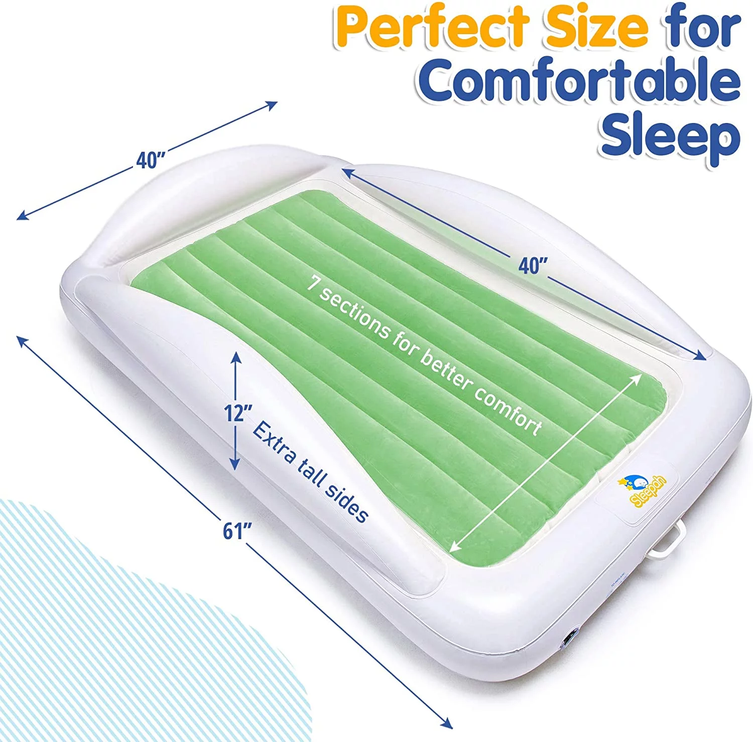 Sleepah Toddler Air Mattress - Inflatable Toddler Bed Set Includes Pump Pillow Carry Case Green