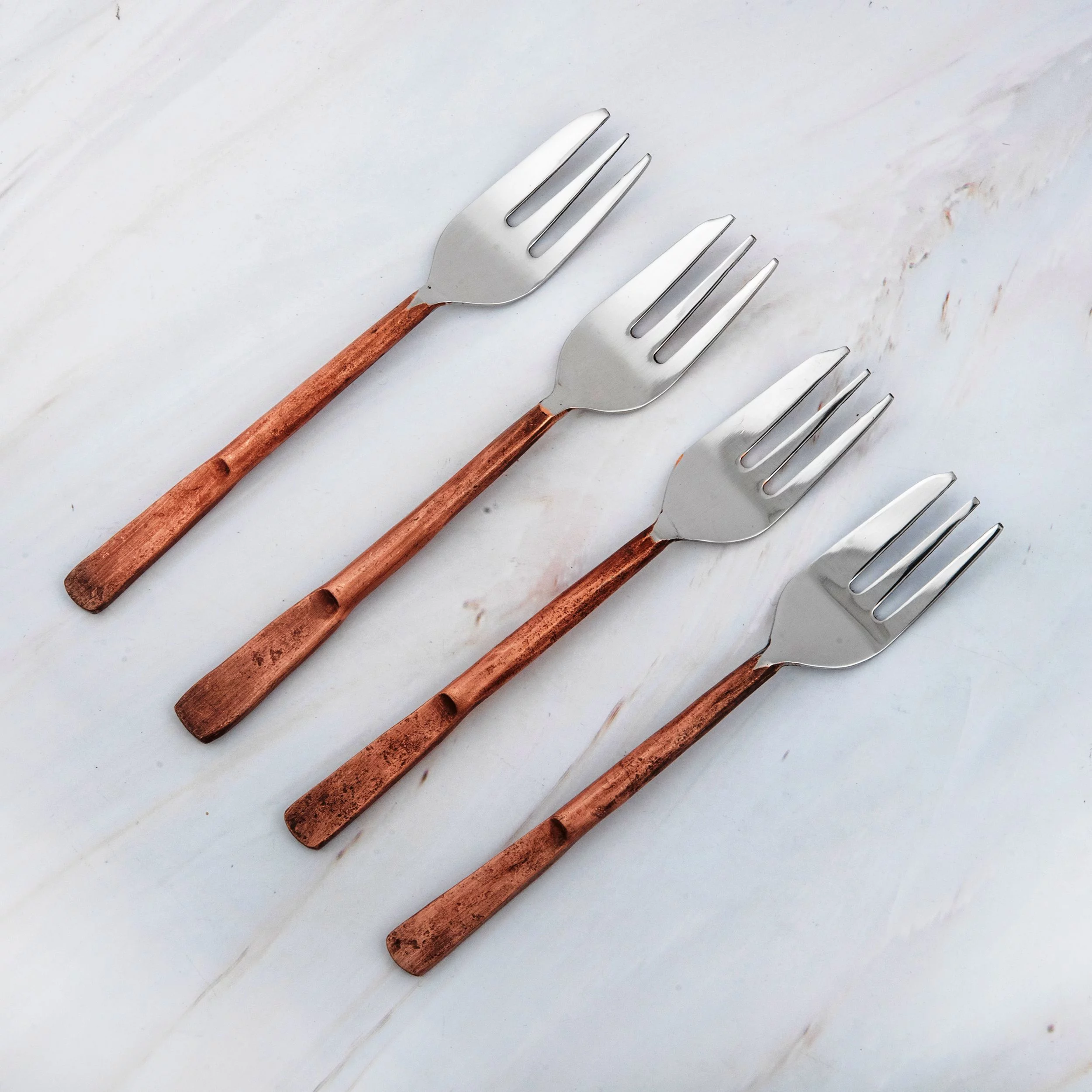 Celia Design Copper Antique Pastry Fork 4 Pcs. Set