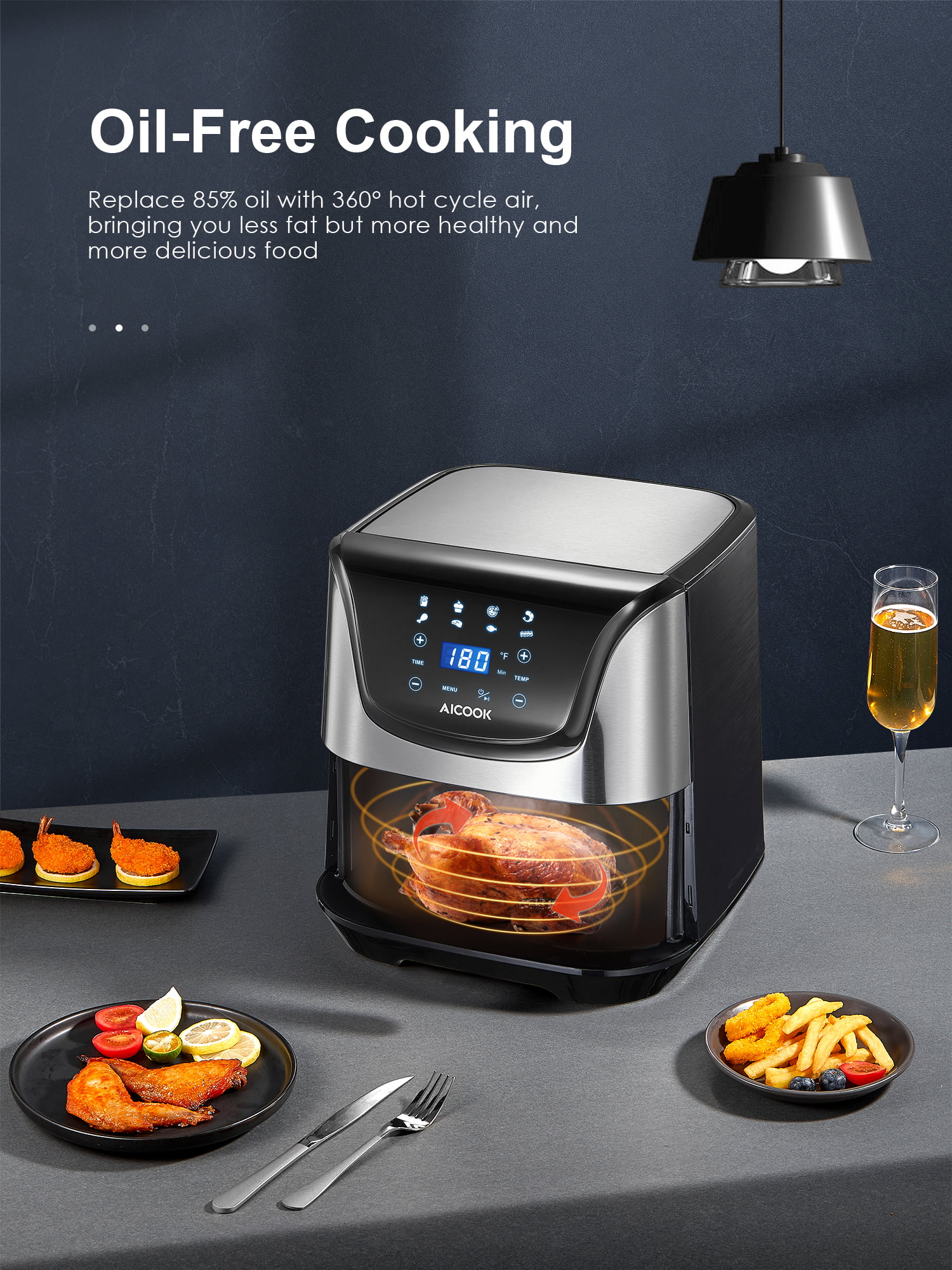 AICOOK 5.8-Qt. Stainless Steel Digital Air Fryer