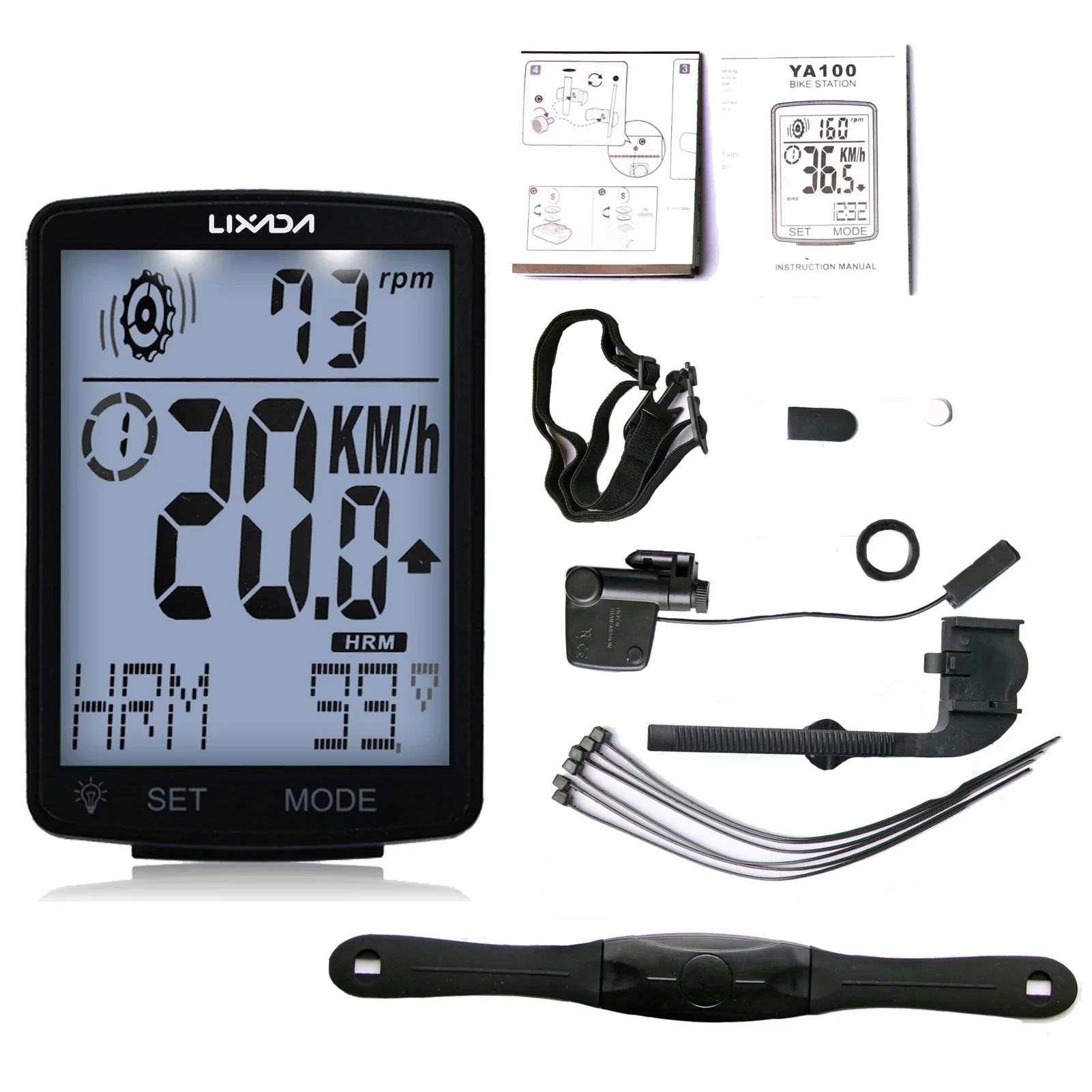 Lixada Wireless 3 in 1 Bike Computer with LCD Screen Sensor IPX7 Waterproof Mountain Cycling Speedometer Odometer Stopwatch Measurable Temperature