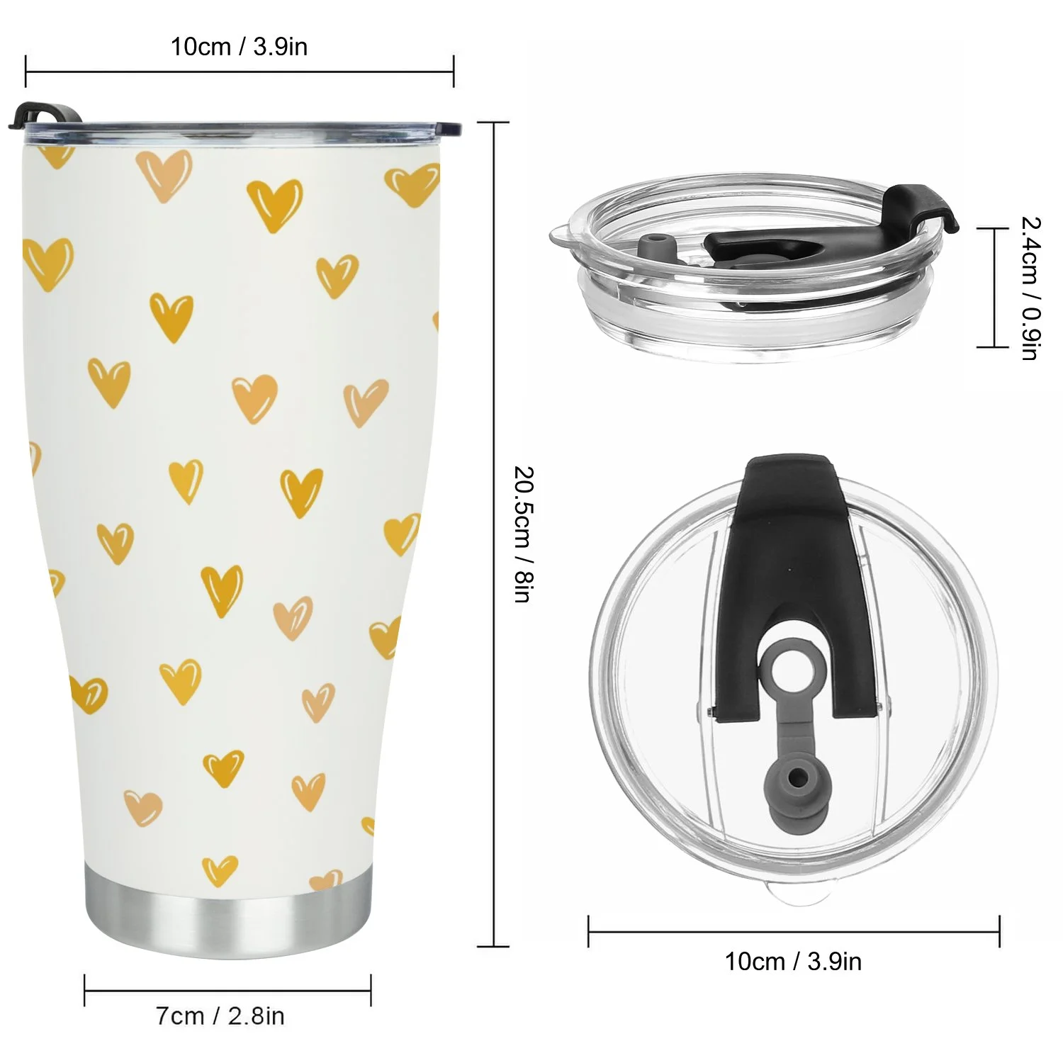 Hidove Stainless Steel Tumbler, Seamless Pattern with Orange Hearts 30oz Leak Proof & Stainless Steel Bottle for Hot & Cold Drinks - Coffee Travel Mug, Water Metal Canteen, Thermal Cup