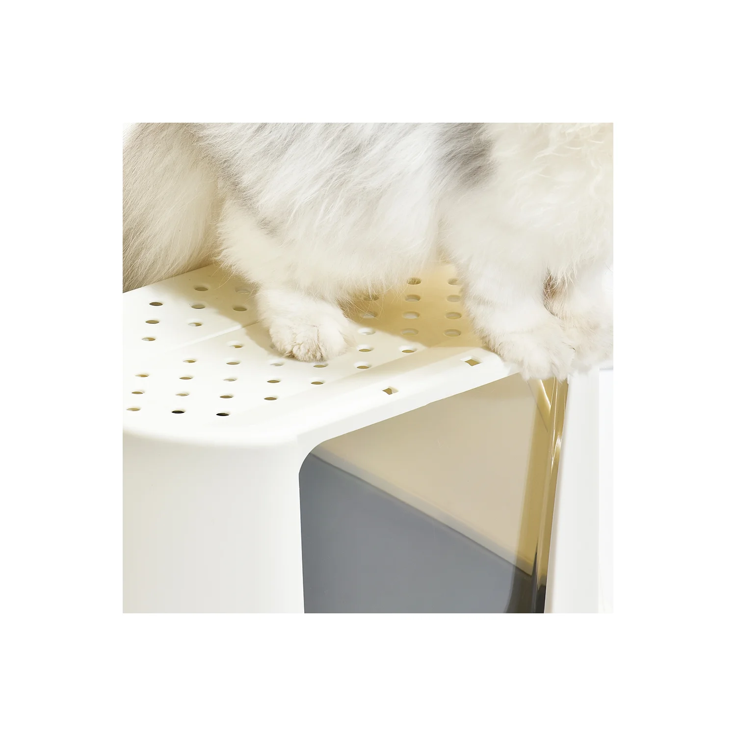 HANAMYA Flip-Top Jumbo Cat Litter Box with Scoop, Front Entry and Top Exit, White&Gray