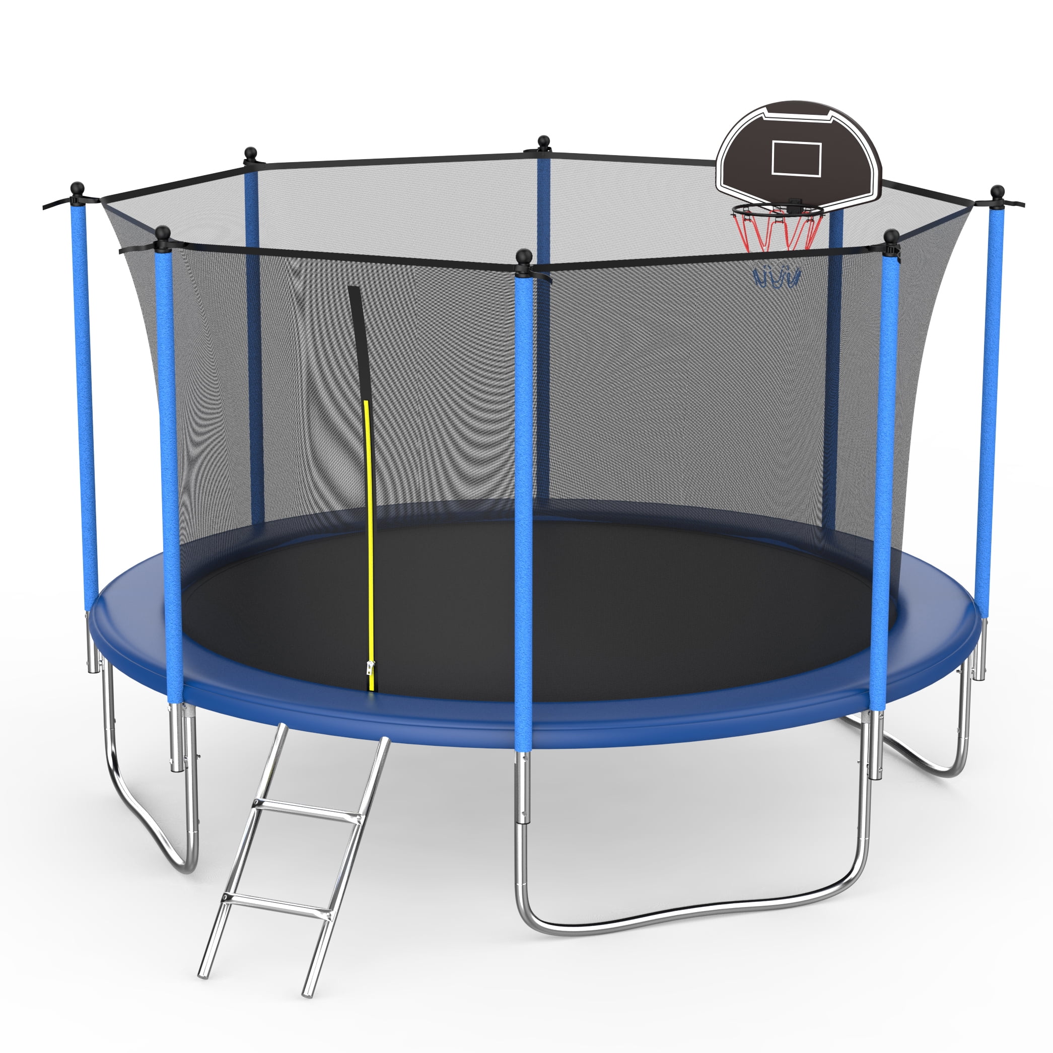HEVAOTRY Kids Trampoline 10FT Round Trampoline with Basketball Hoop Safety Enclosure Net Ladder Padding-In Net