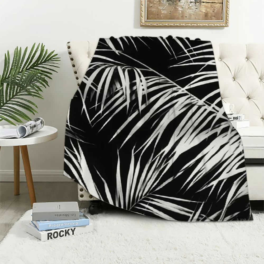 HOMICOZI  Palm Leaf Sherpa Throw Blanket Palm Tree Print Blanket for Couch Sofa Hawaiian Tropical Theme Decor Plush Blanket Black White Nautre Theme Fuzzy Blanket Throw