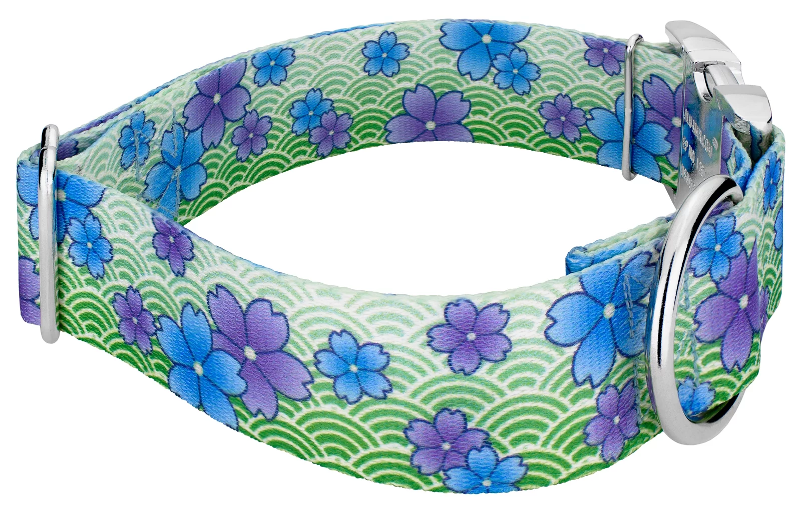 Country Brook Petz® 1 1/2 inch Premium Blue April Blossoms Dog Collar, Large