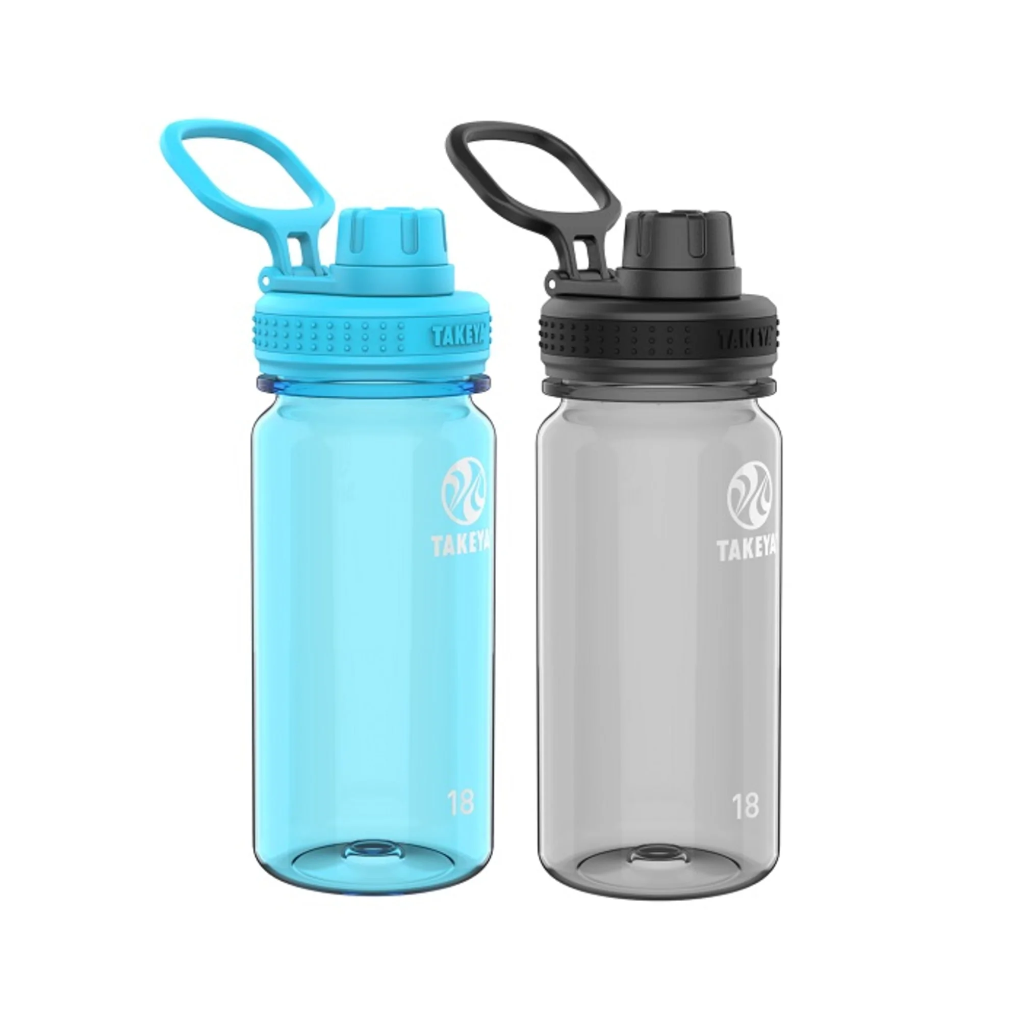 Takeya Tritan Spout Water Bottles, 18 Oz, Breezy Blue/Stormy Black, Set Of 2 Bottles