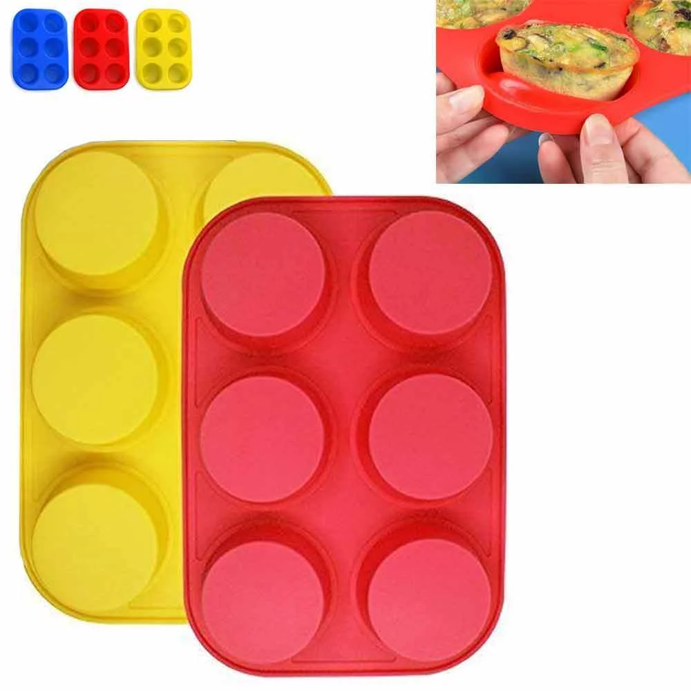 New Silicone Muffin Pan 6 Cup Cupcake Baking Pan Non Stick Tray Food Grade Mold 2 Pieces