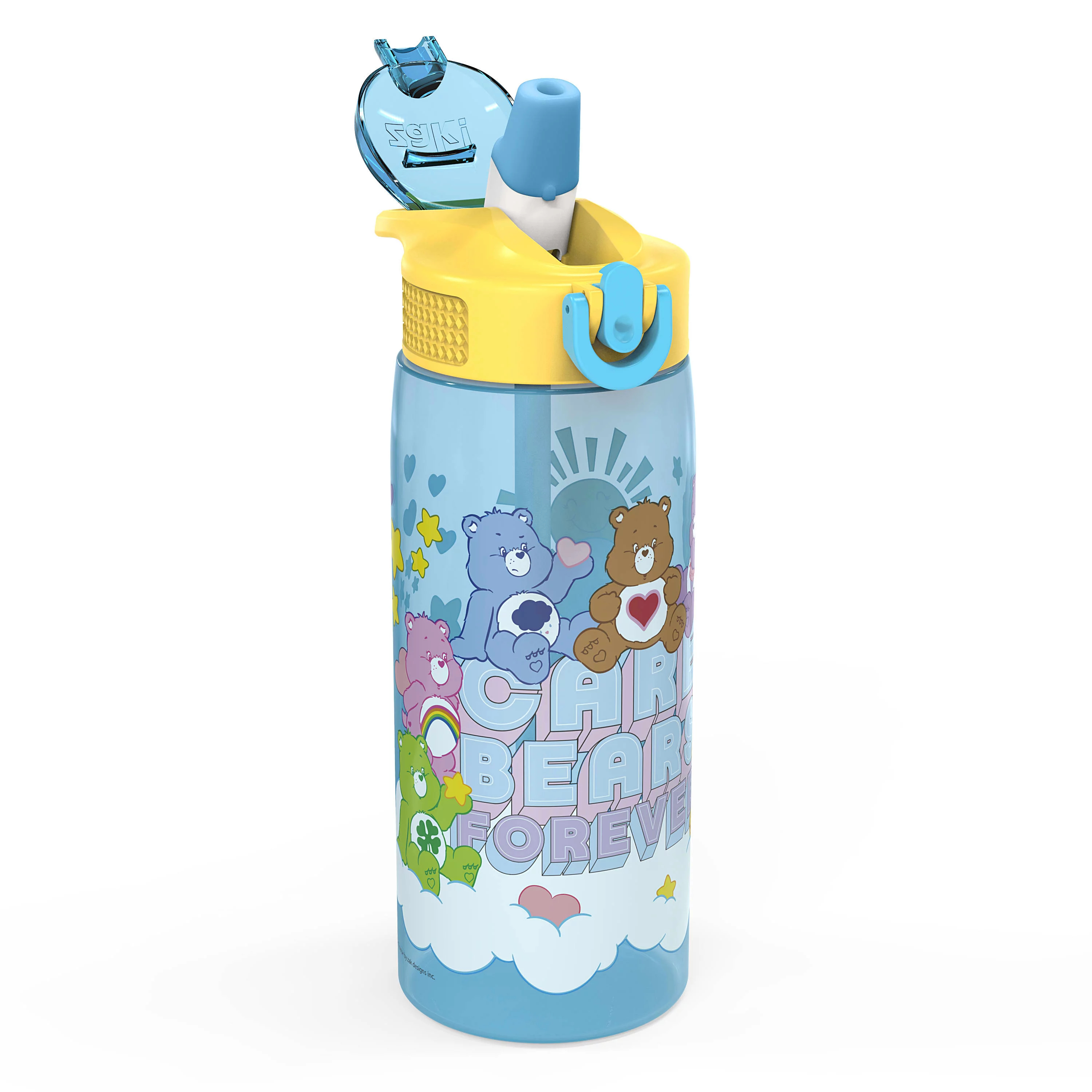 Zak Designs Care Bears 25 Fluid Ounce Plastic Water Bottle with Straw, Care Bears Forever
