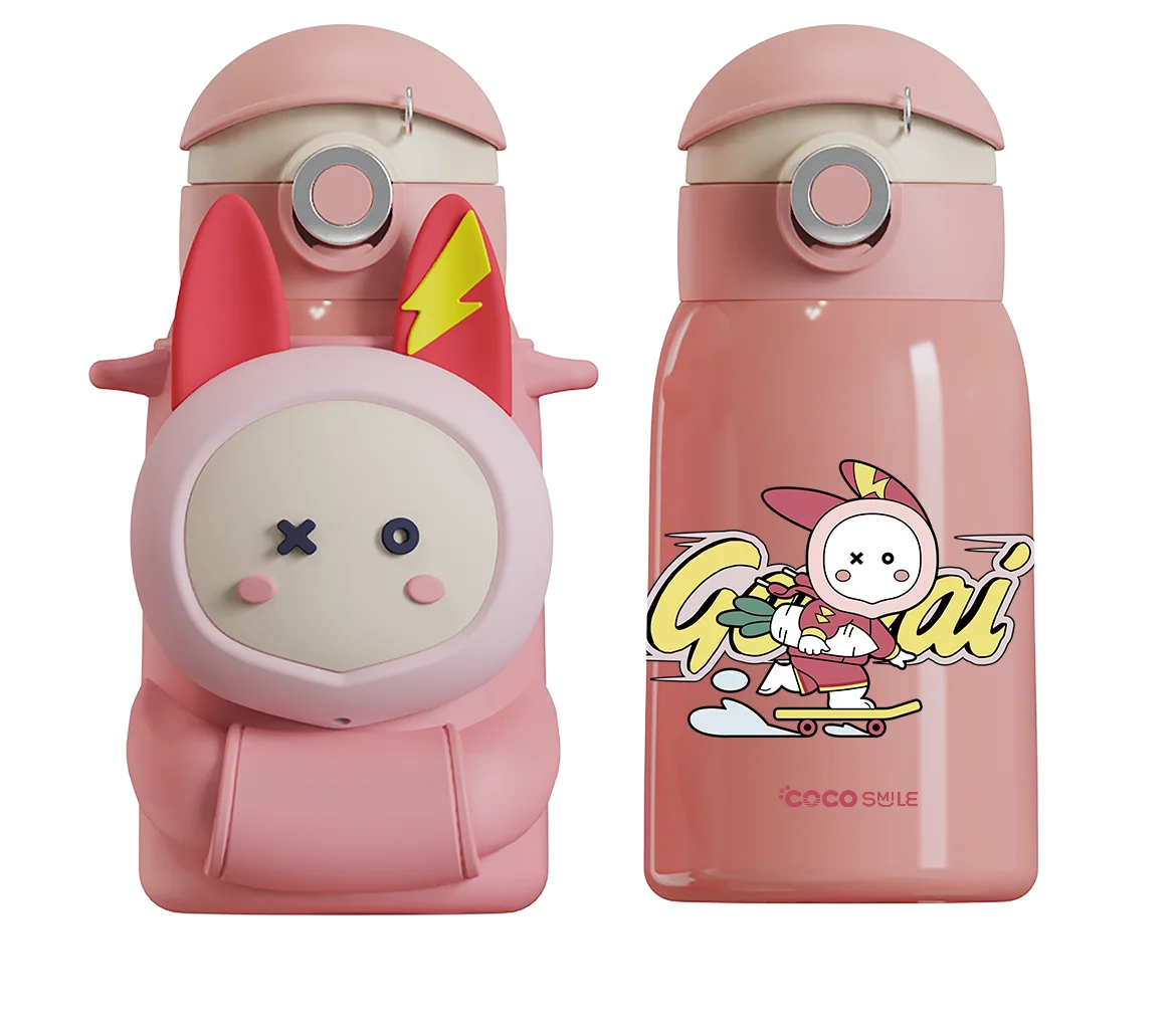 Coco Cap Squeaker Straw Thermos Cup (Pink Rabbit)
