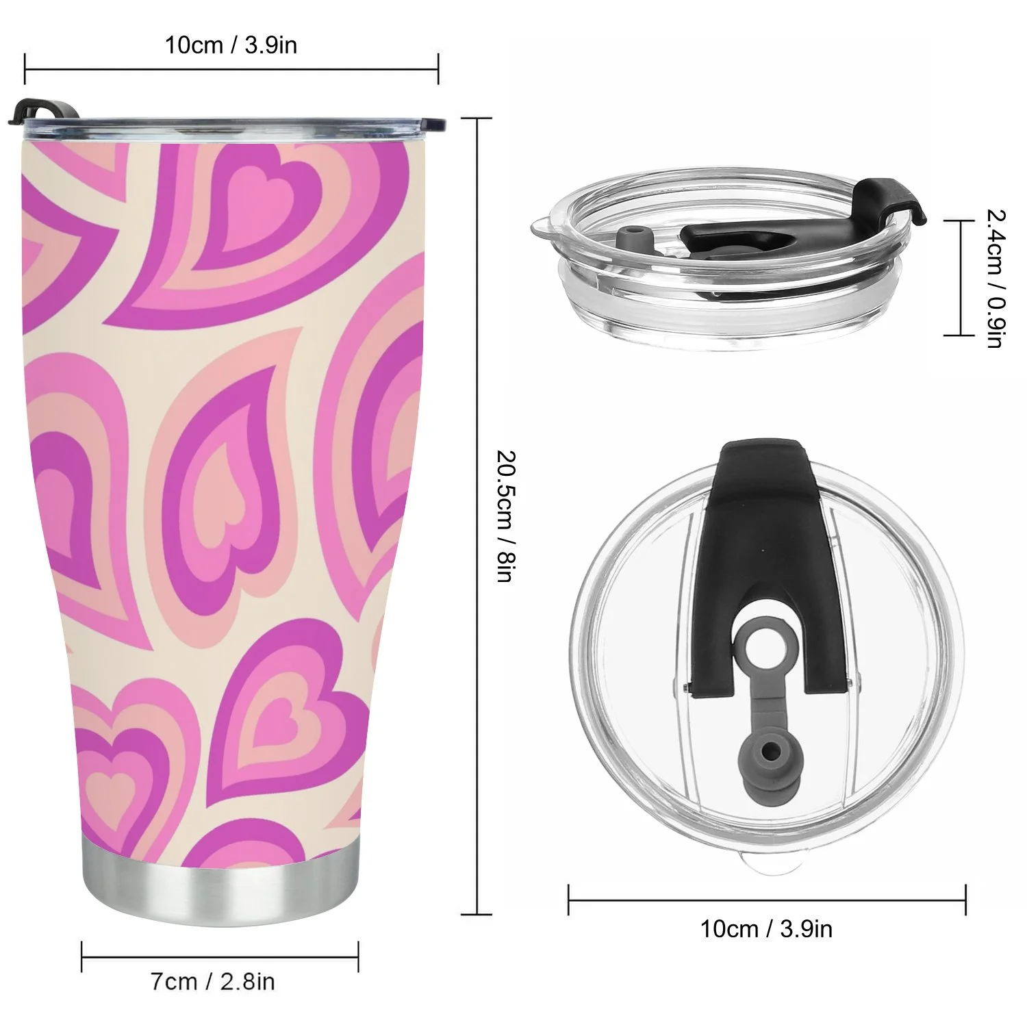 Hidove Stainless Steel Tumbler, Groovy Hearts Seamless Pattern 30oz Leak Proof & Stainless Steel Bottle for Hot & Cold Drinks - Coffee Travel Mug, Water Metal Canteen, Thermal Cup