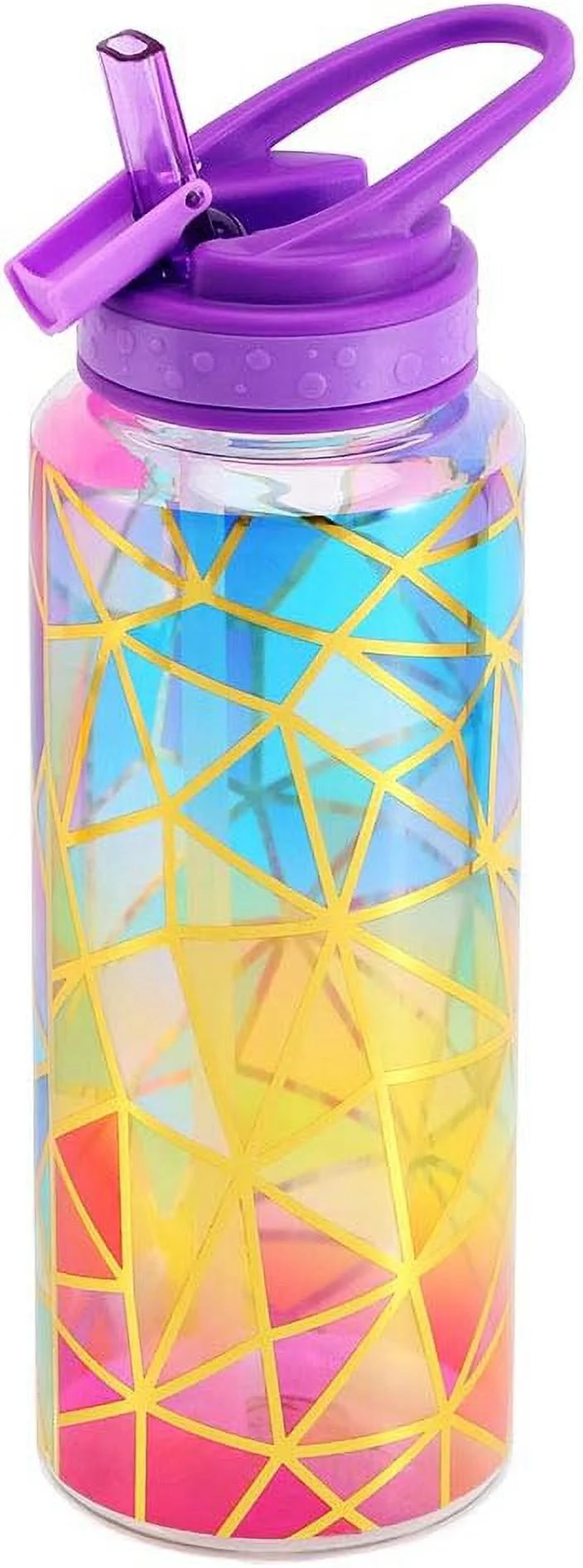 Home Tune Cute Water Bottle with Straw, BPA FREE Tritan &Leak Proof & Carry Handle & Pretty Design, 32oz/950ml (Colorful)