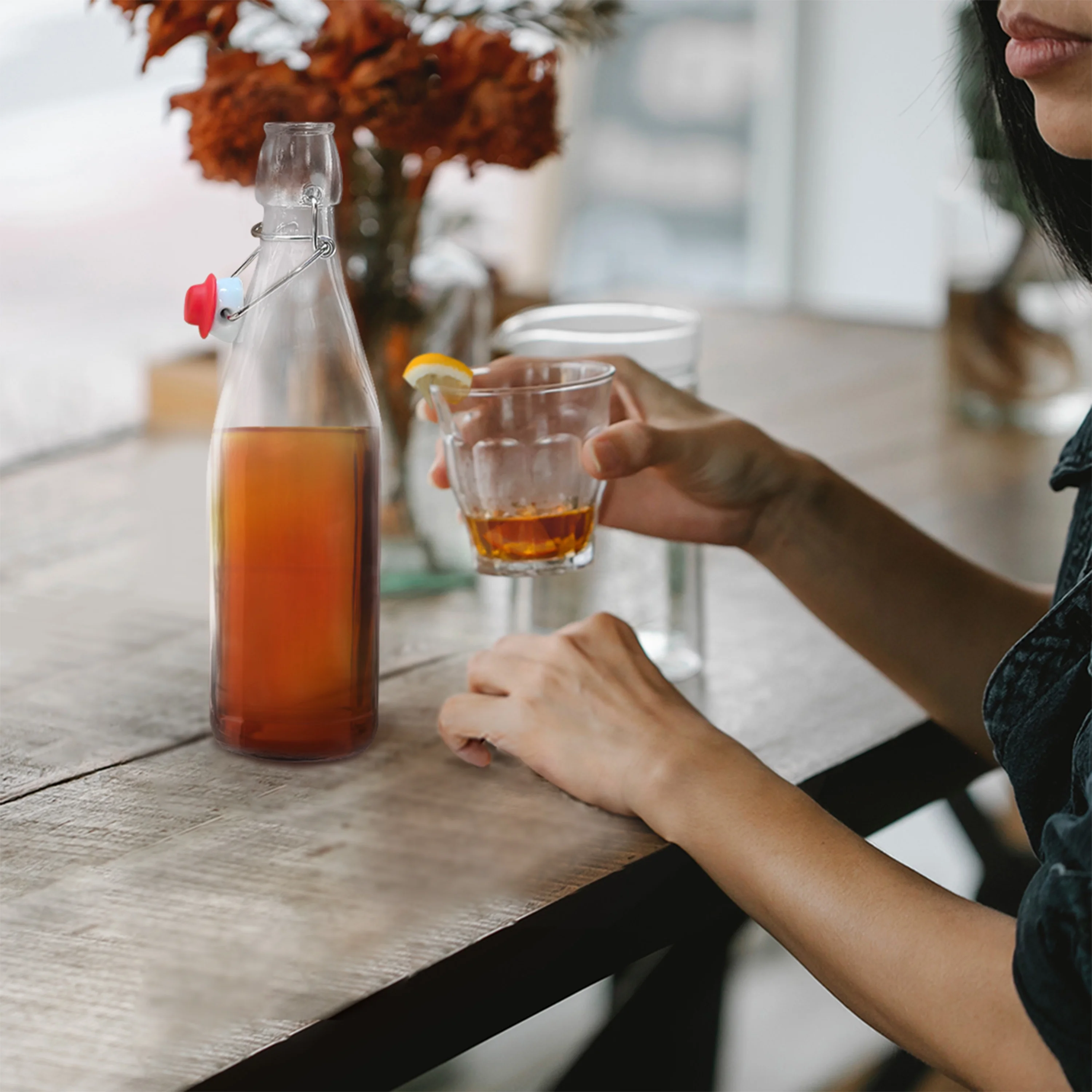 Nevlers 17 oz Square Swing Top Glass Bottles (Pack of 12) | Includes Funnel, Brush and Marker