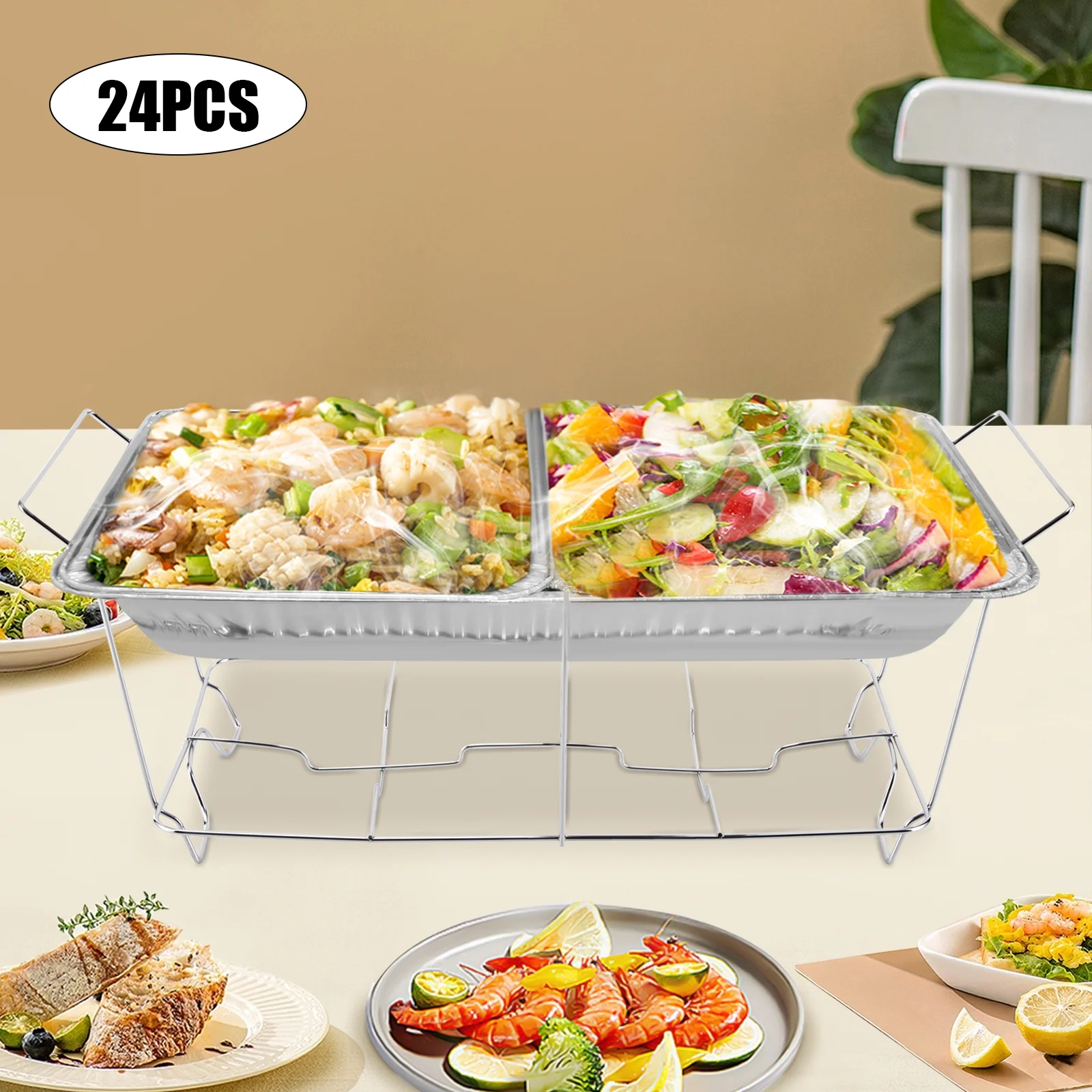 24Pcs Stand Serving Trays Buffet Dish Warmer Rack Wire Chafing Dish Rack