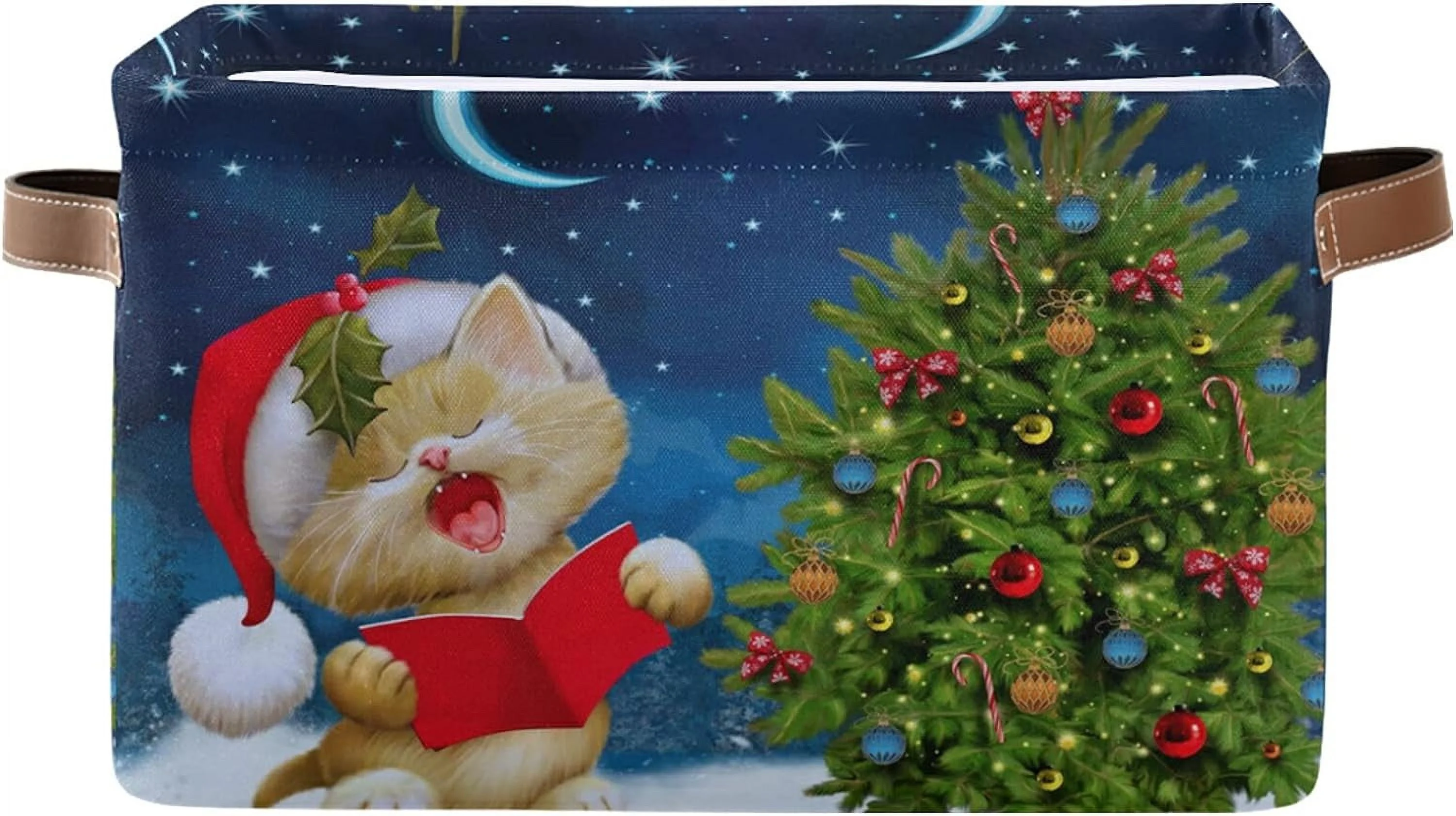 GZHJMY Cute Cat Christmas Tree Storage Bin for Toy Storage Basket Dirty Clothes Sundries Office Home Closet Shelf Cube Box Waterproof Laundry Basket Collapsible Organizer