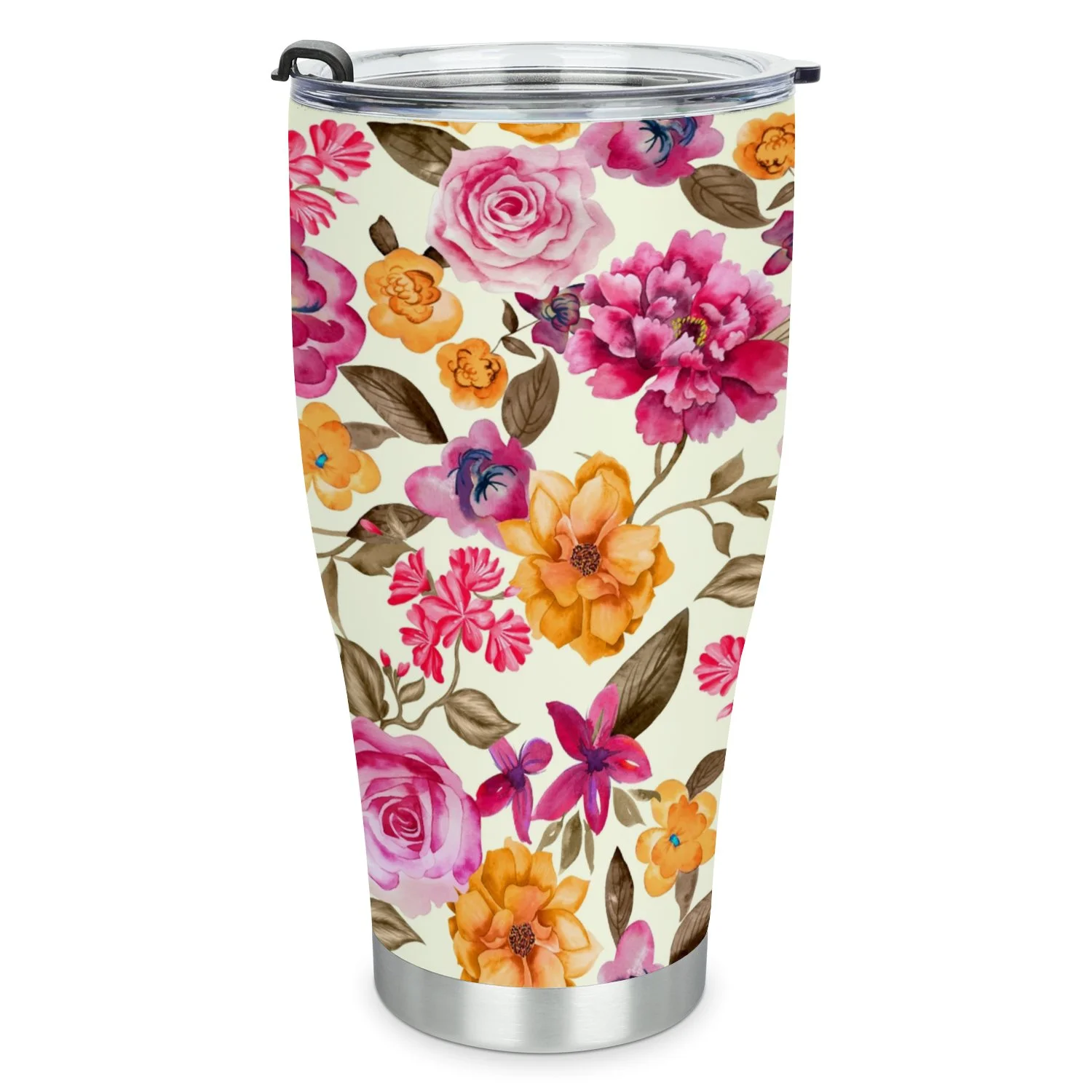 Hidove Stainless Steel Tumbler, Watercolor Romantic Flowers Pattern 30oz Leak Proof & Stainless Steel Bottle for Hot & Cold Drinks - Coffee Travel Mug, Water Metal Canteen, Thermal Cup
