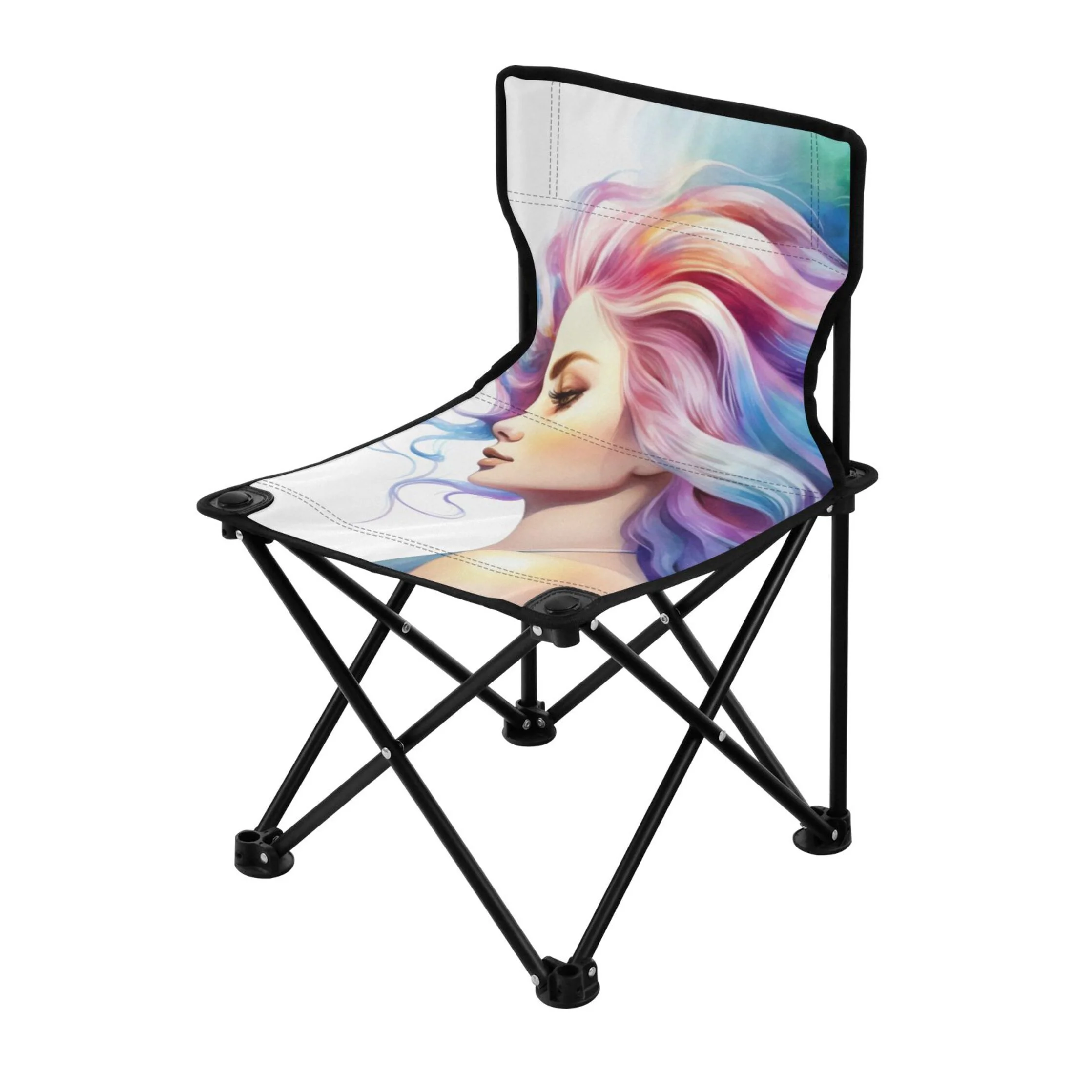 Girl Paint Portable Camping Chair Outdoor Folding Beach Chair Fishing Chair Lawn Chair with Carry Bag Support to 220LBS
