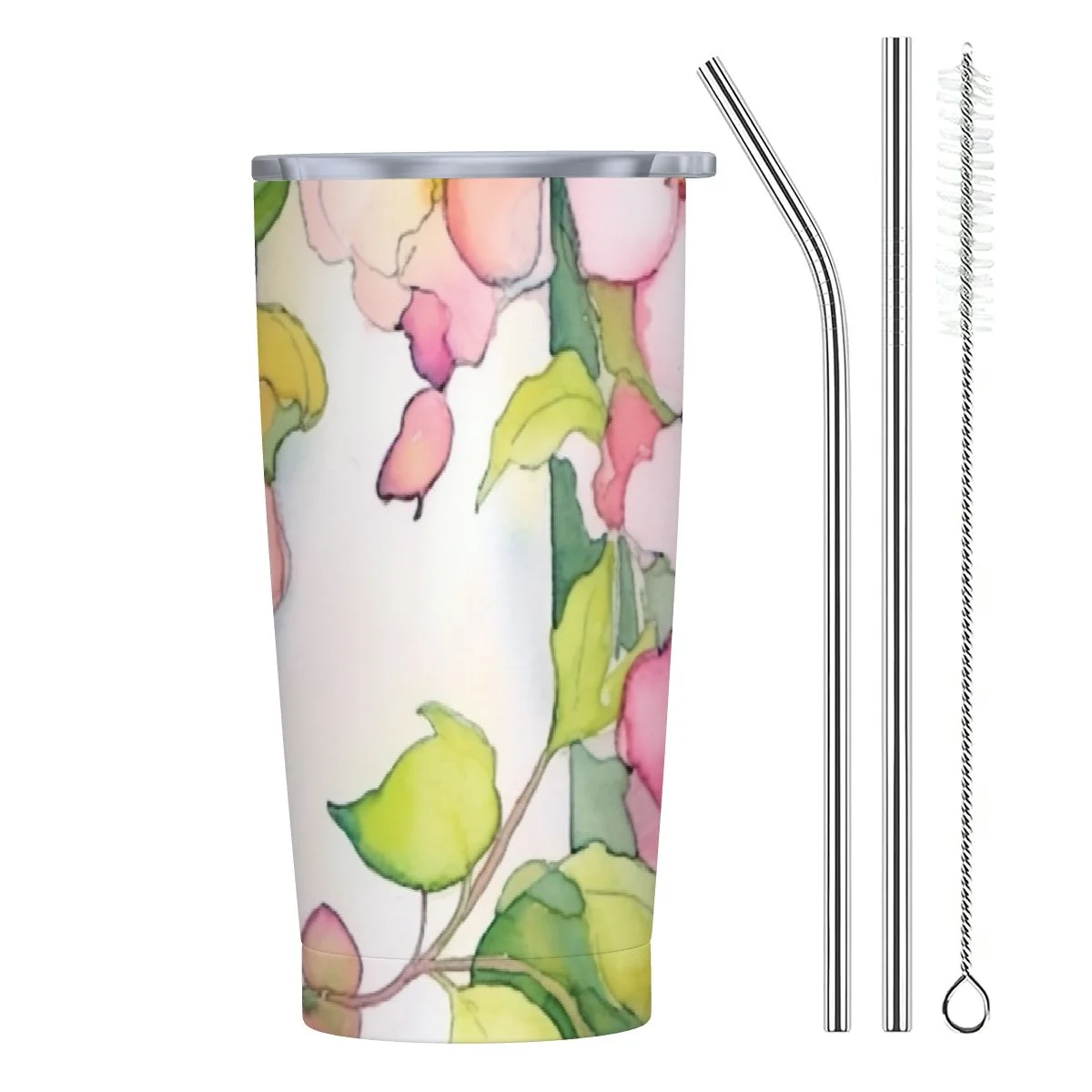 GOSMITH Watercolor Apple Flower Floral Water Bottle with Straw Lid Vacuum Insulated Stainless Steel Thermo Flask Water Bottle
