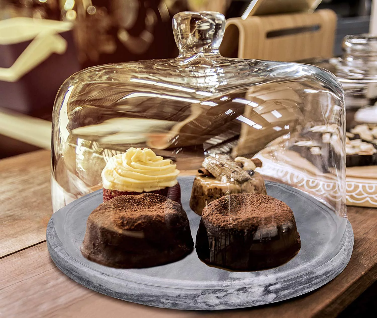 Galashield Marble Cake Stand with Dome  Cake Plate with Glass Dome Cake Cover