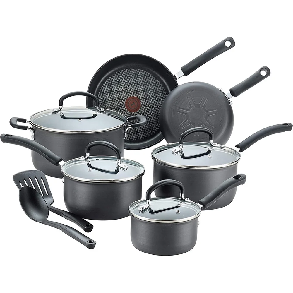 Ultimate Hard Anodized Nonstick 12 Piece Cookware Set, Dishwasher Safe Pots And Pans Set, Black